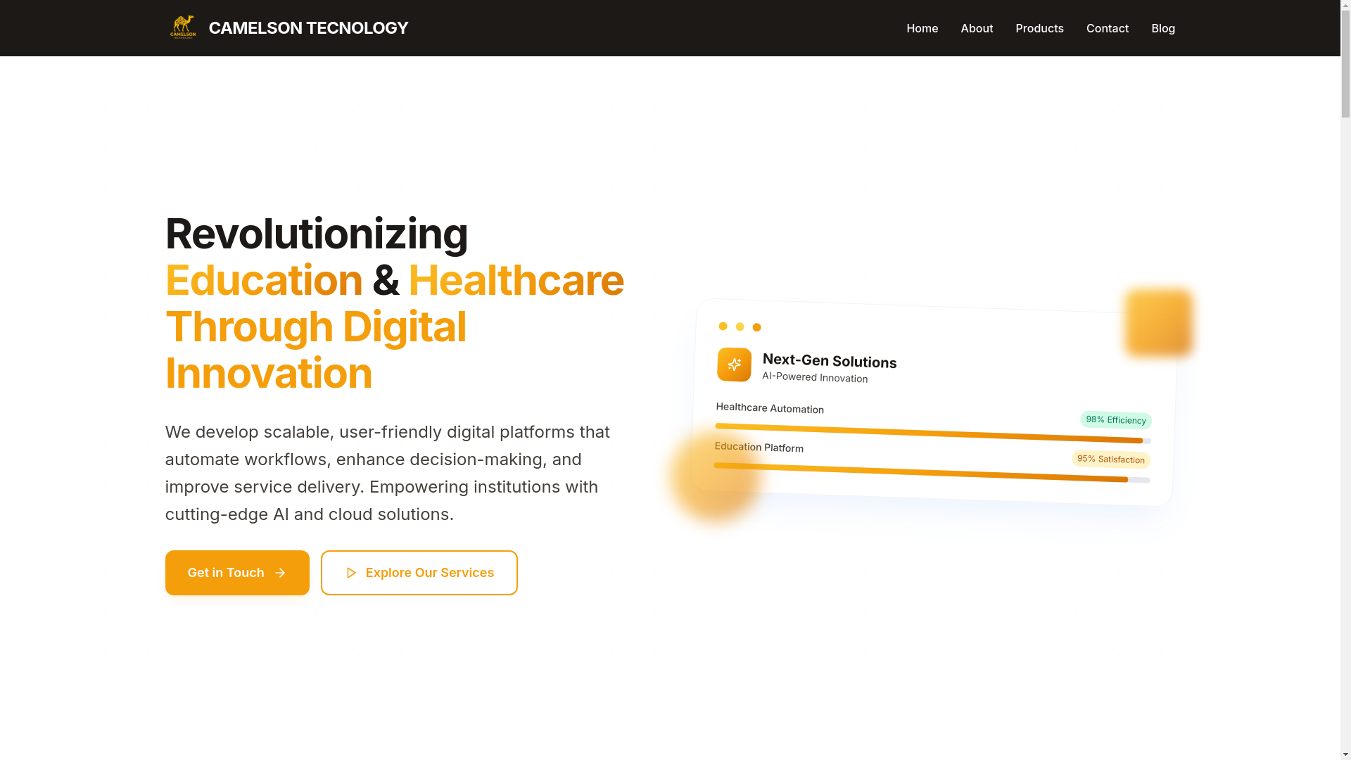website screenshot of https://camelsontech.com/