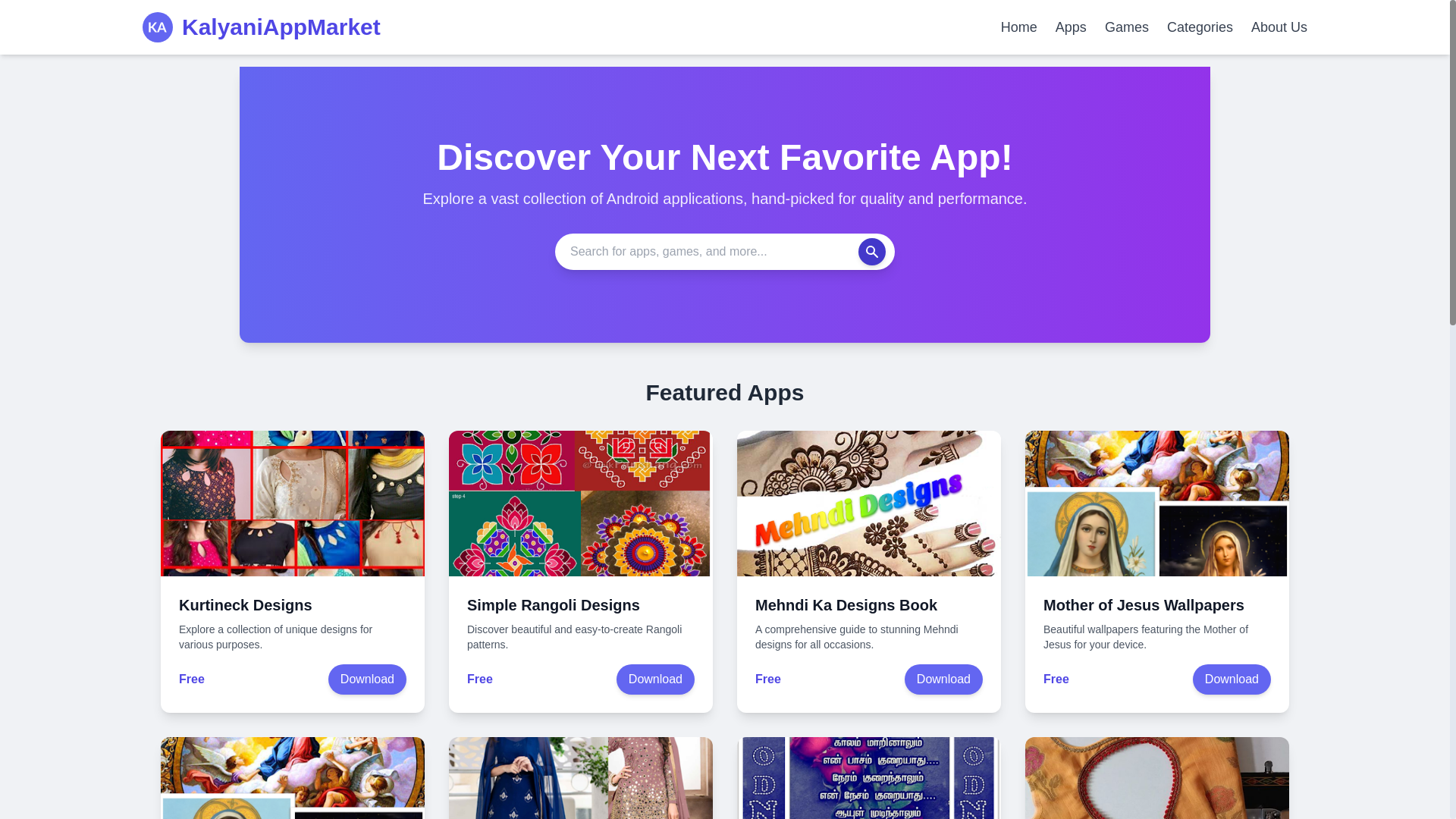 website screenshot of https://kalyaniappmarket.net.in/