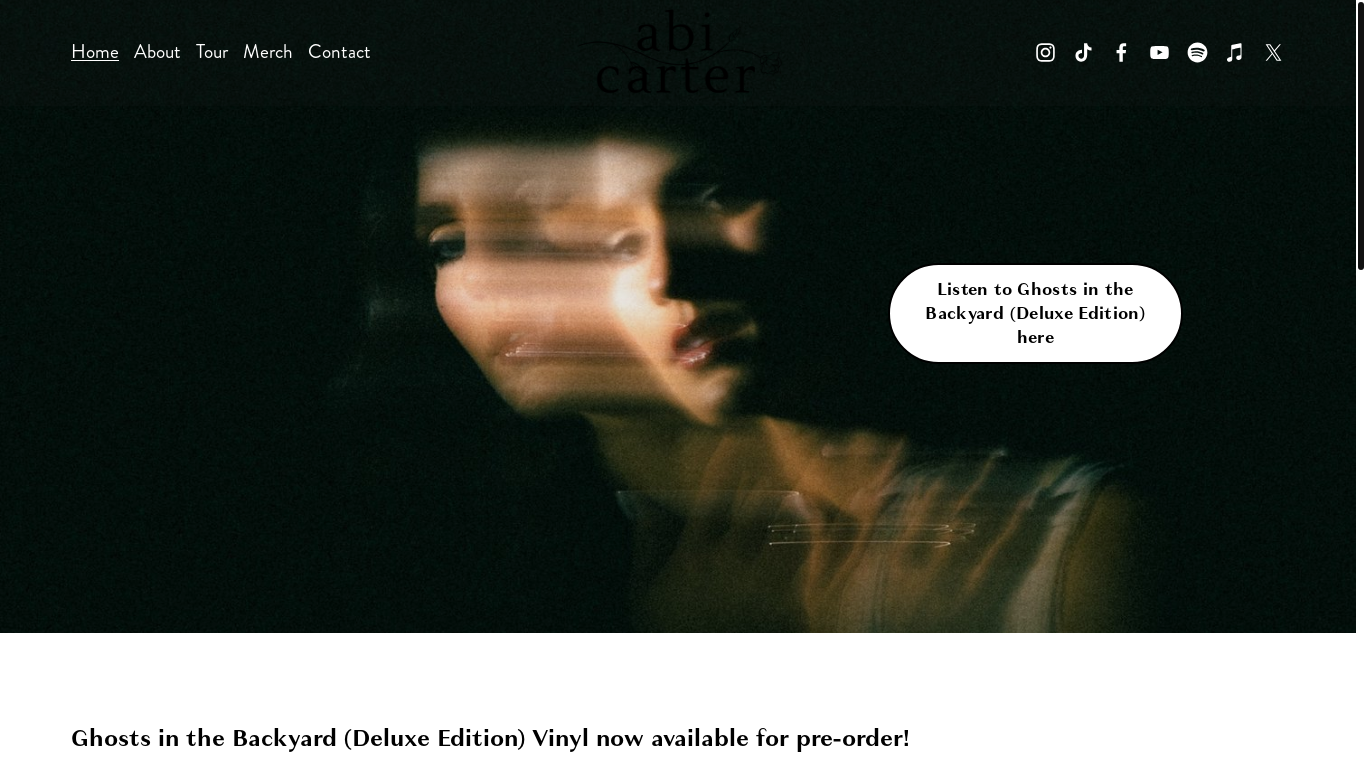 website screenshot of https://www.abicartermusic.com