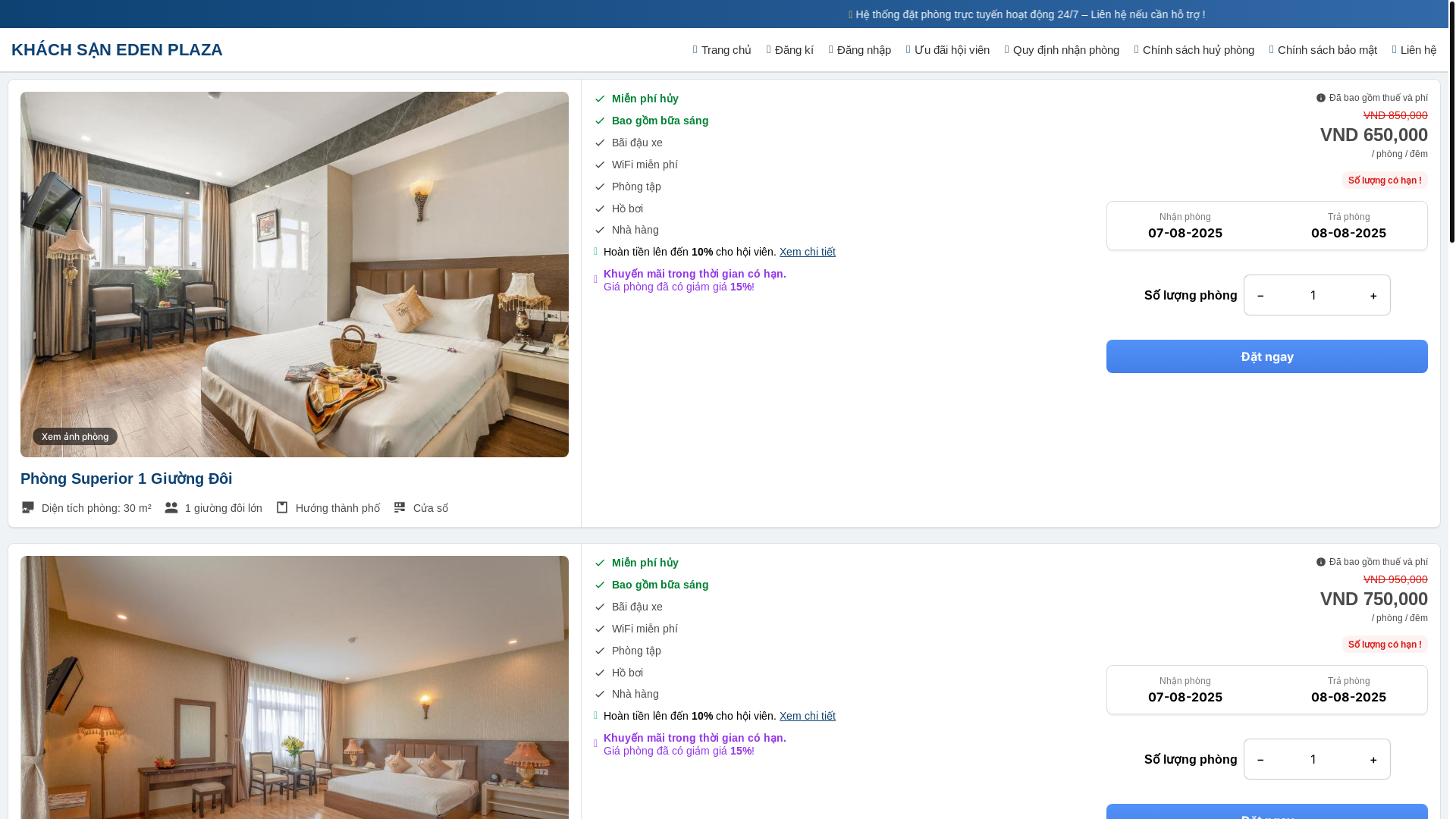 website screenshot of https://khachsanedenplaza.com/