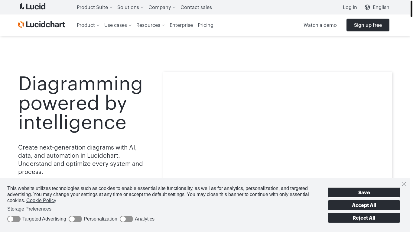 website screenshot of https://www.lucidchart.com/