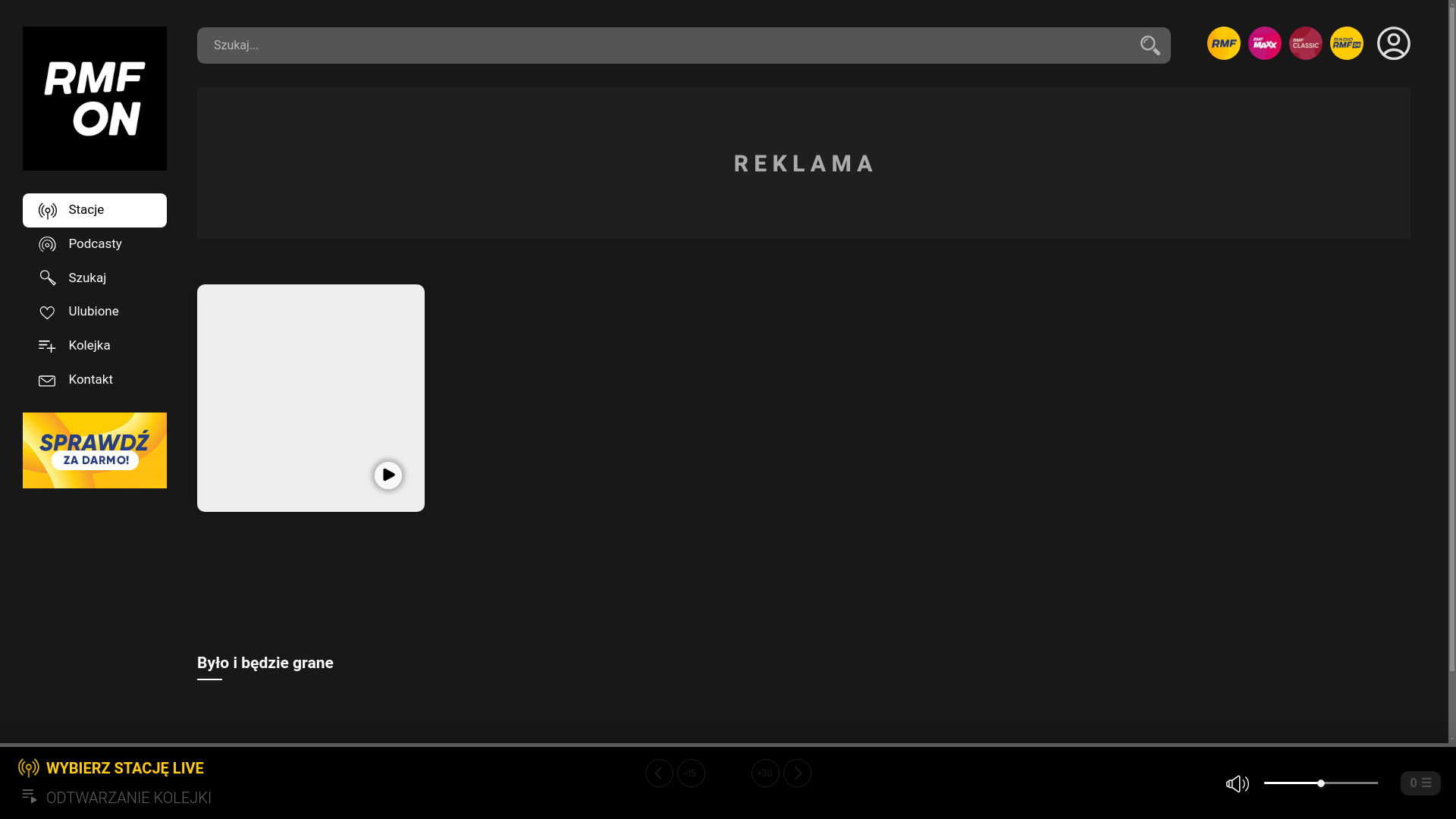 website screenshot of https://www.rmfon.pl/stacja/rmf-fm