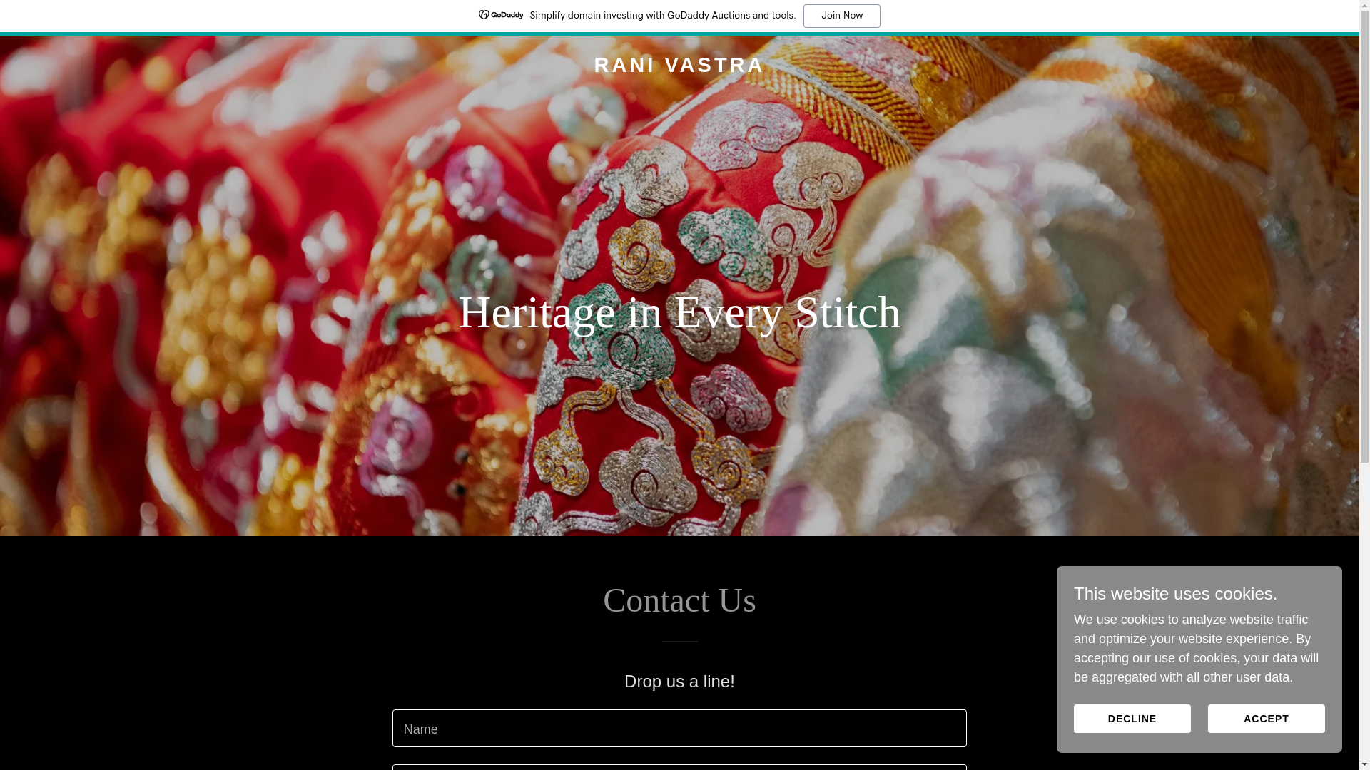 website screenshot of https://ranivastra.com/