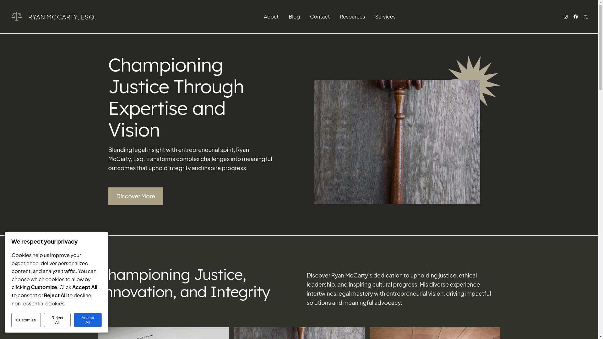 website screenshot of https://ryanmccarty.esq/
