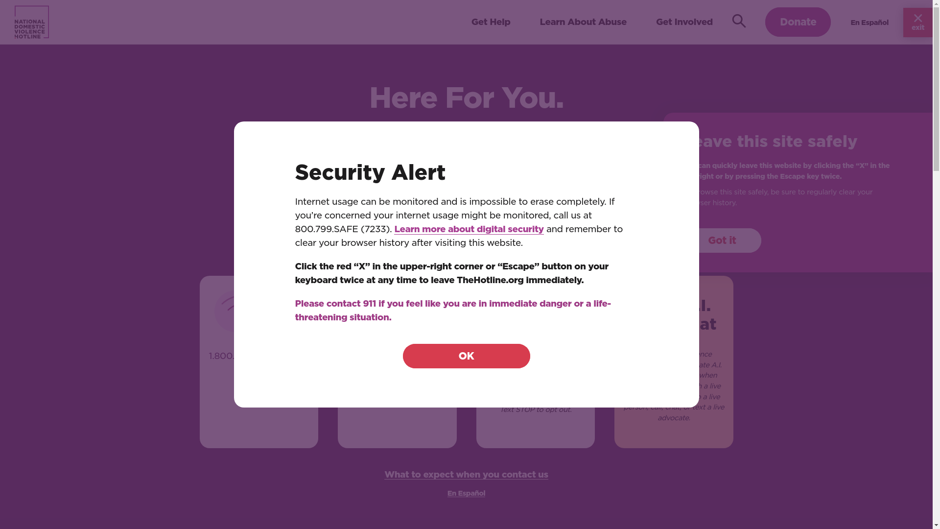 website screenshot of https://thehotline.org/