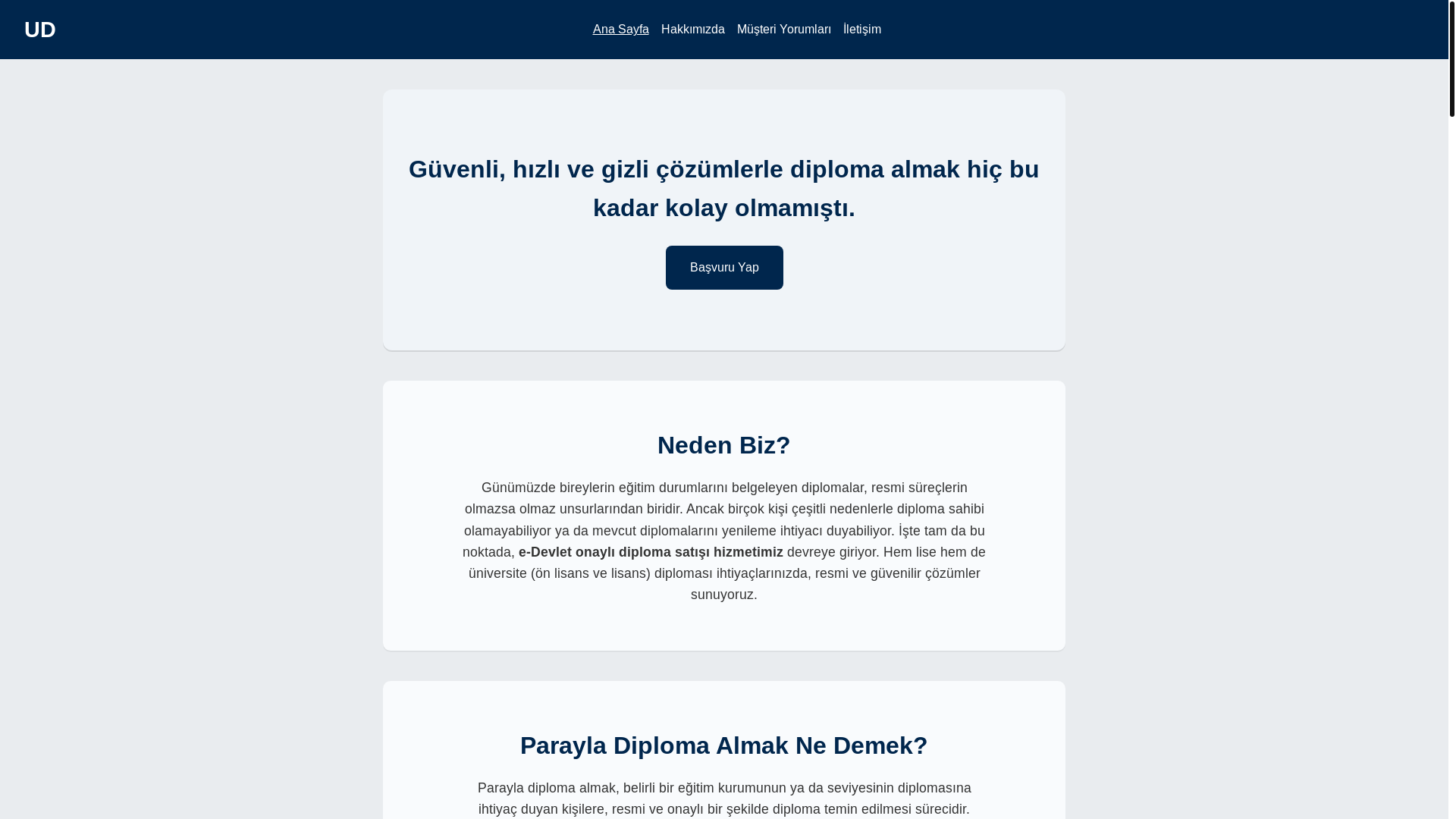 website screenshot of https://ucretlidiploma.com/