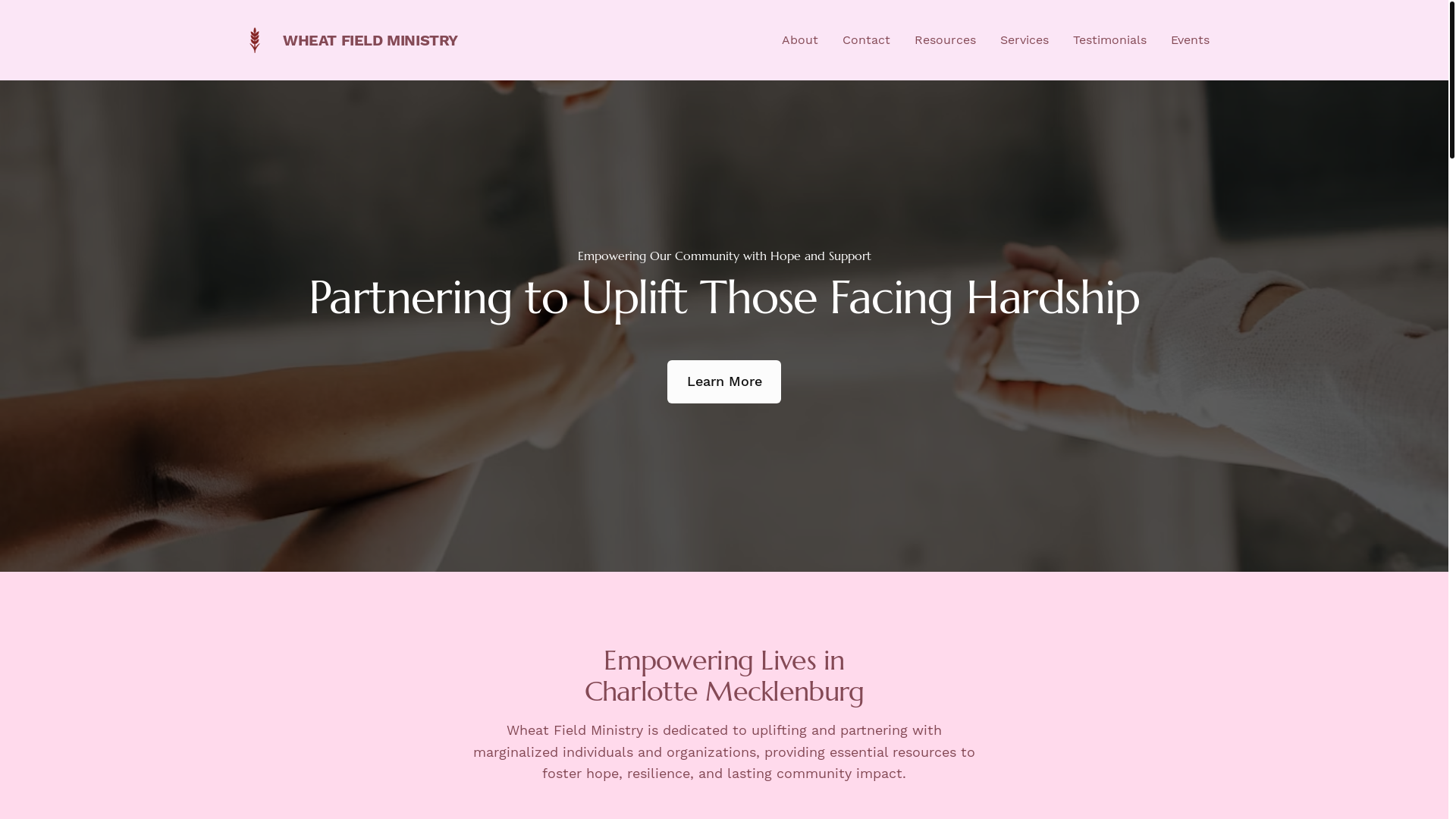website screenshot of https://wheatfieldministry.org/