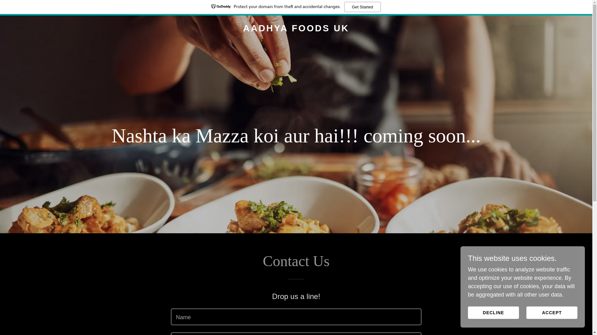 website screenshot of https://aadhyafoods.co.uk/