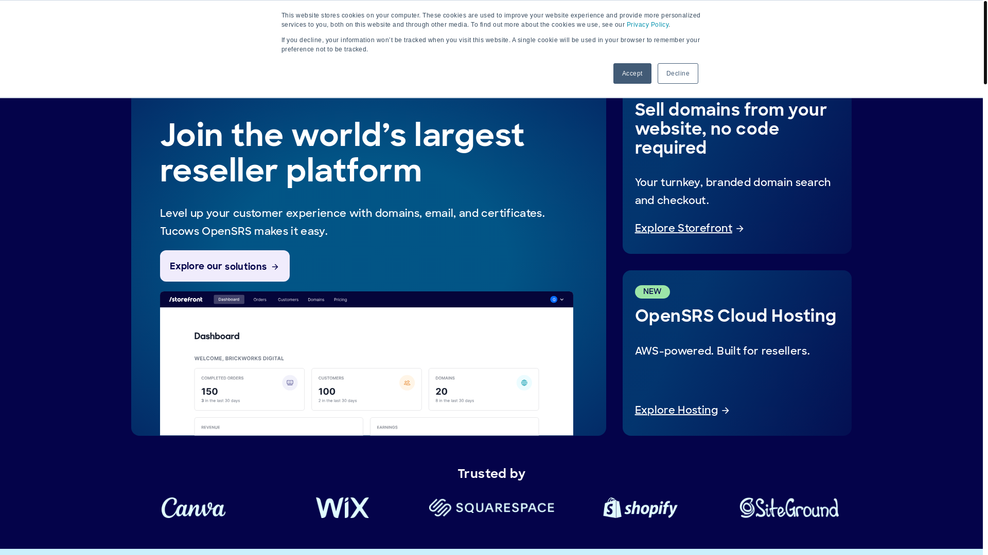 website screenshot of https://opensrs.com/