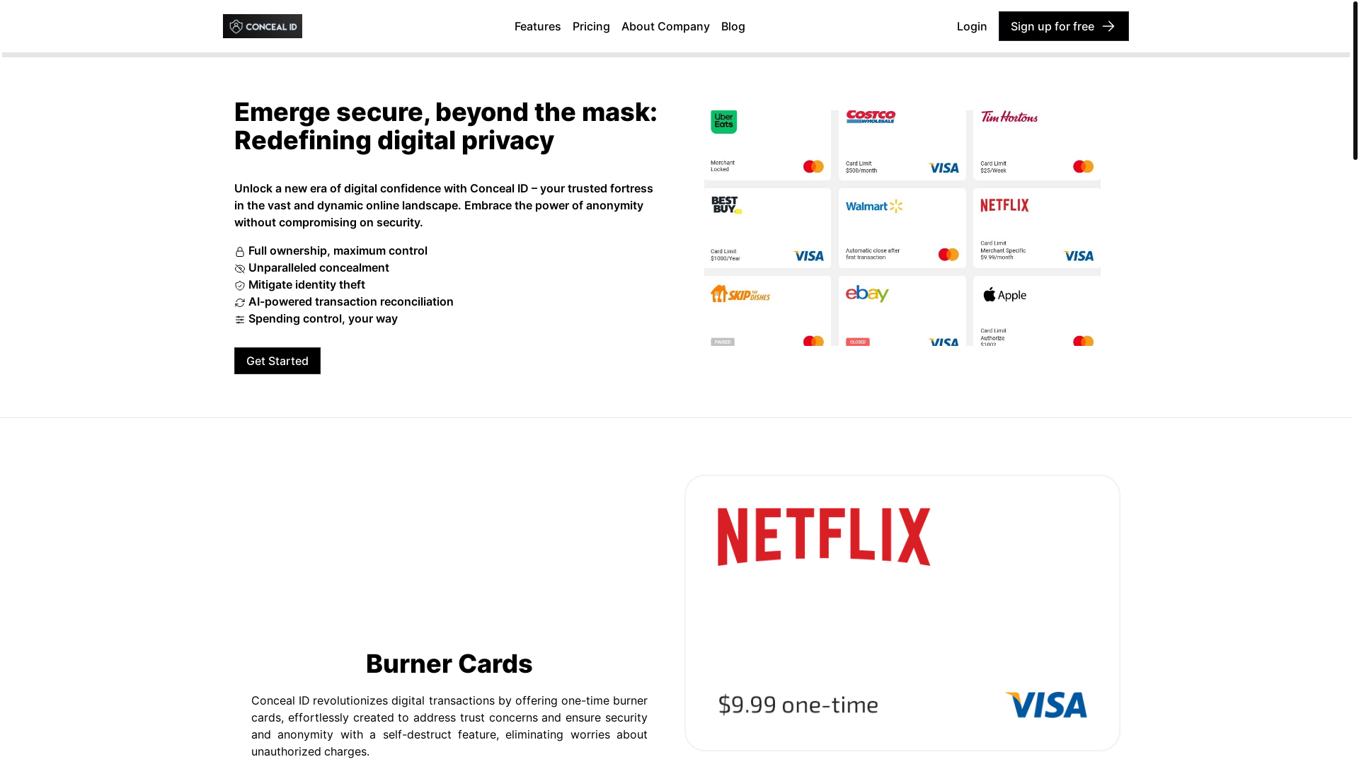 website screenshot of https://www.concealid.com/