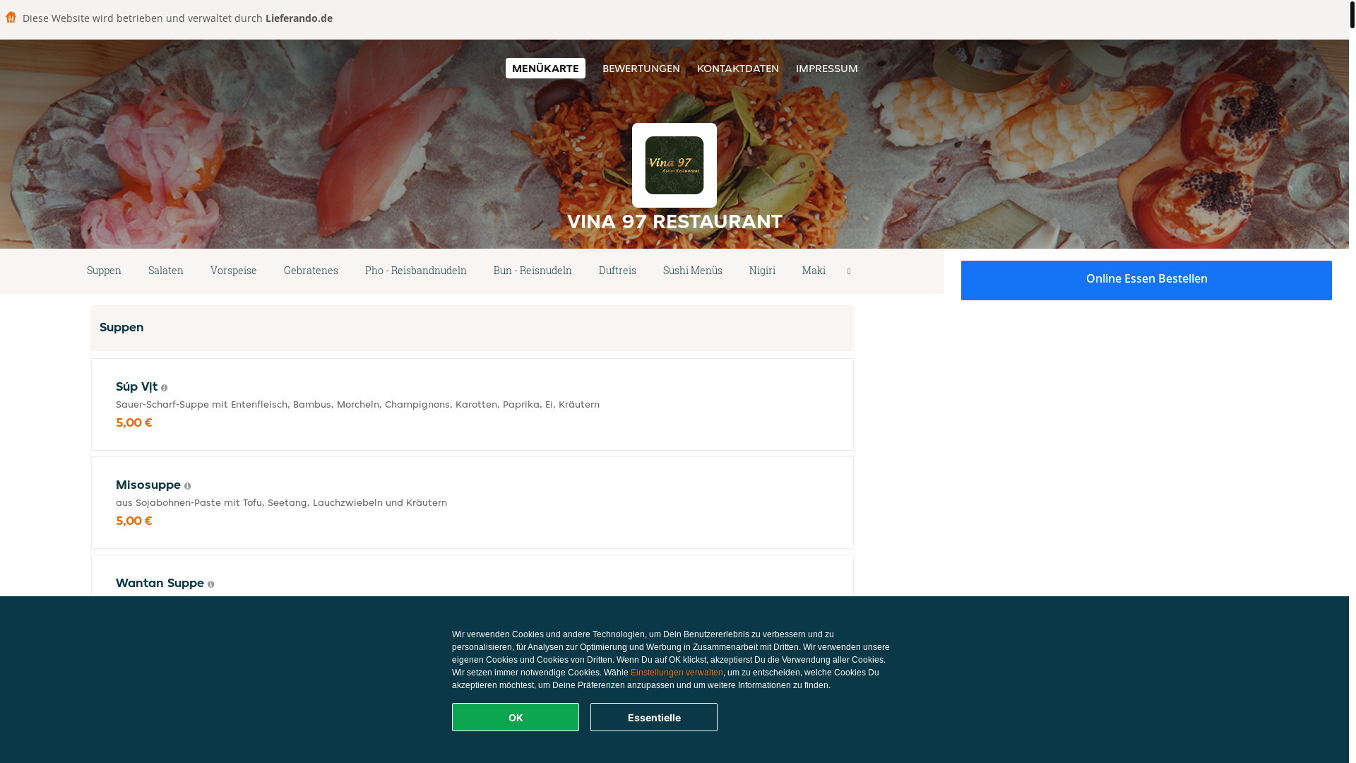 website screenshot of https://vina97restaurant-hannover.de/
