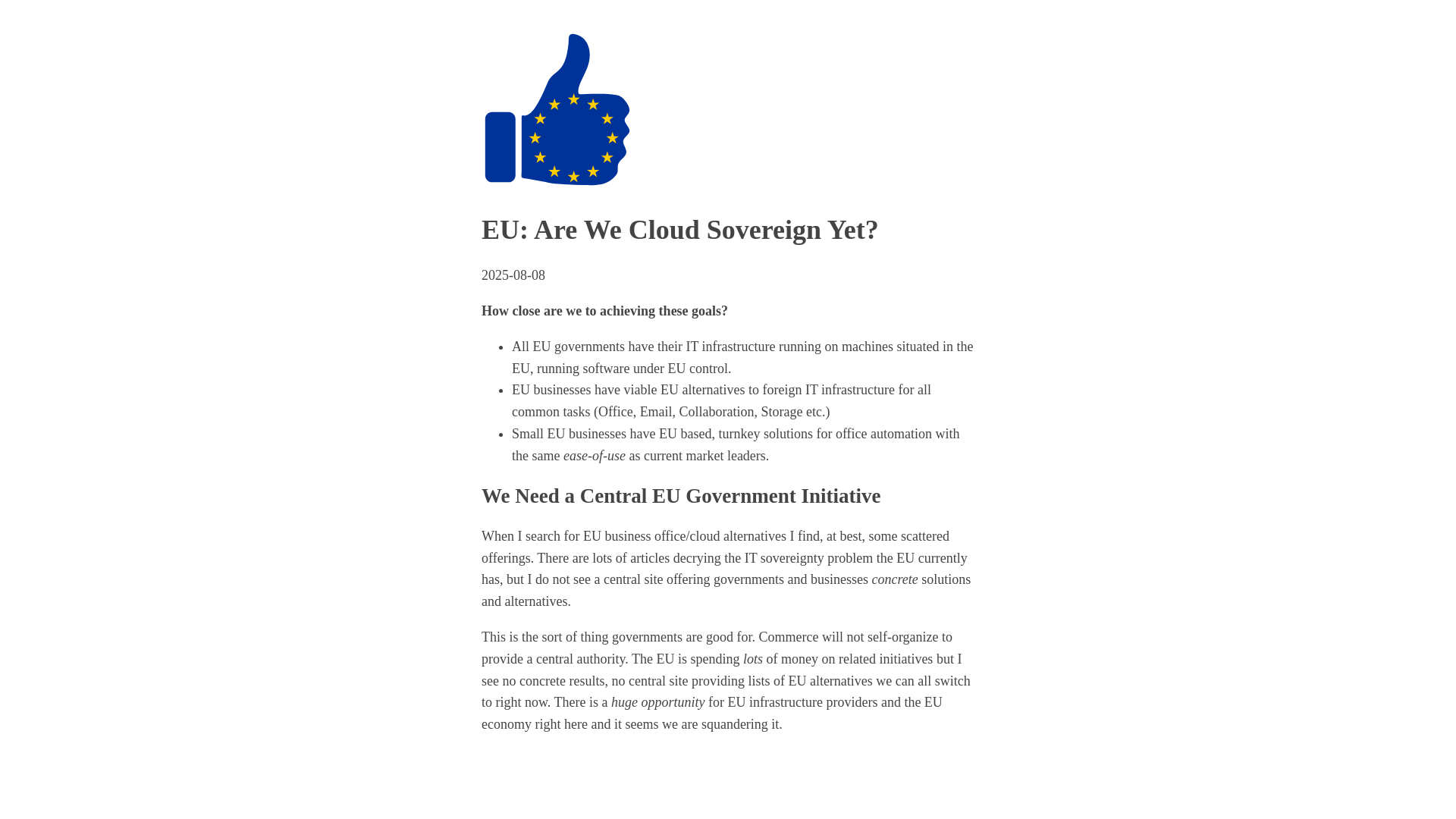 website screenshot of https://arewecloudsovereignyet.eu/