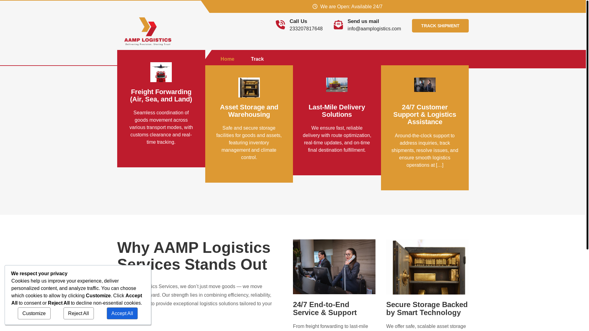 website screenshot of https://aamplogistics.com/