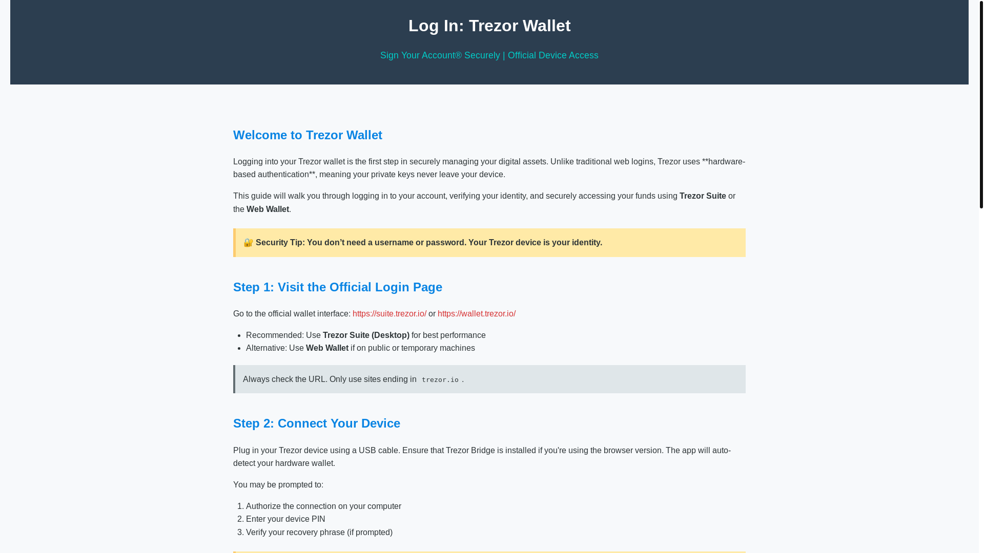 website screenshot of https://faq-trzor-wallet.pages.dev/