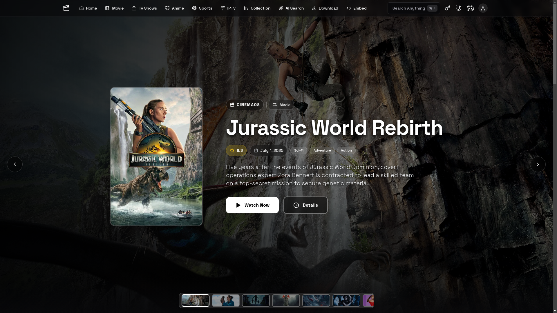 website screenshot of https://cinemaos.live/