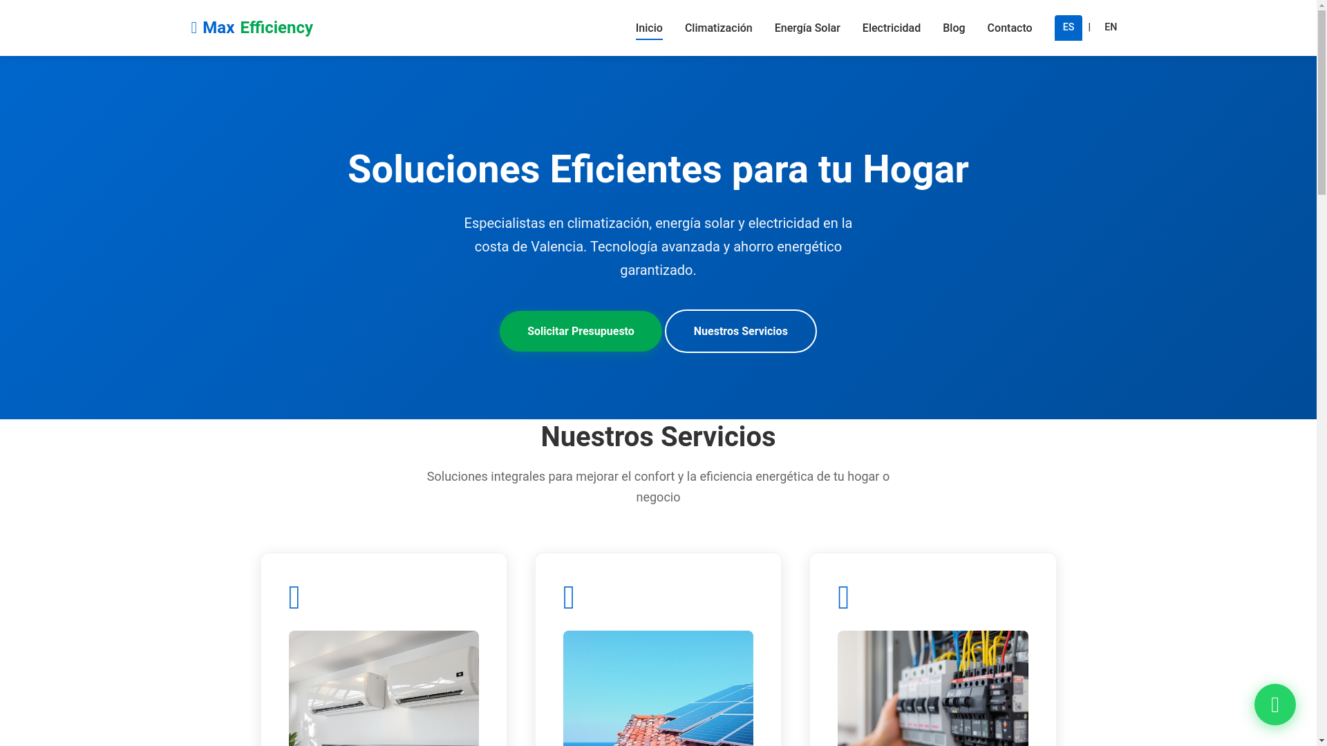 website screenshot of https://max-efficiency.es/