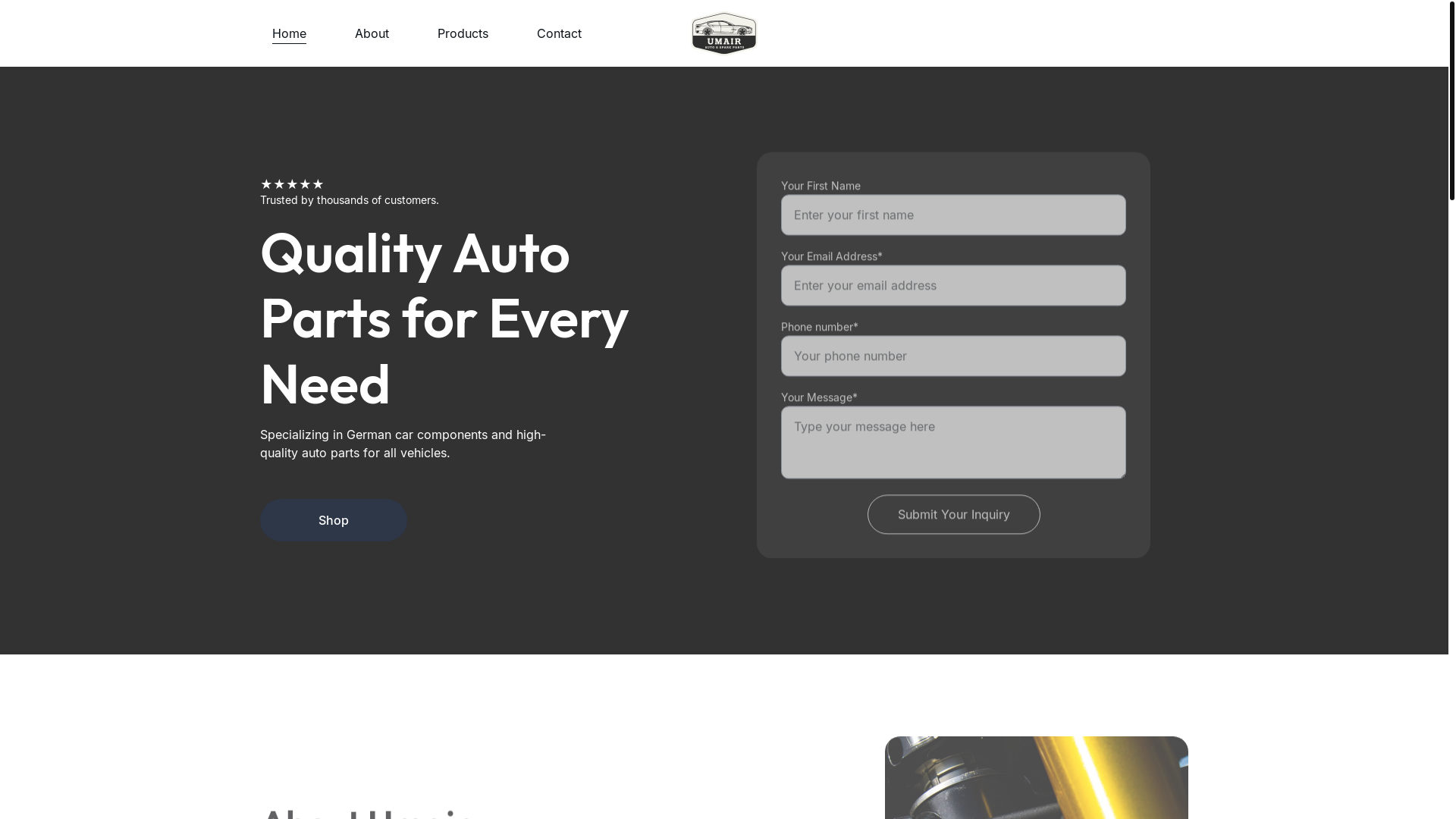 website screenshot of https://umairautoandspareparts.store/