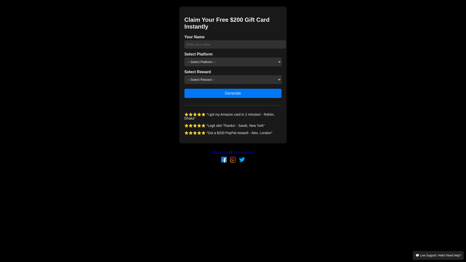 website screenshot of https://gift-card-reward.pages.dev/