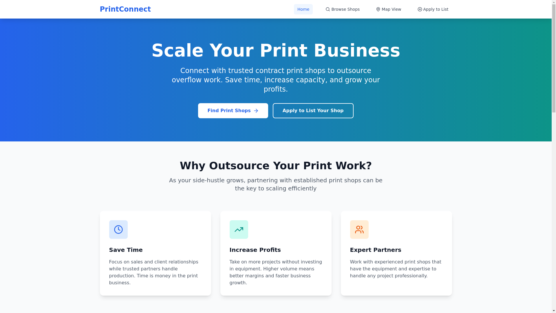 website screenshot of https://contractprintshops.com/