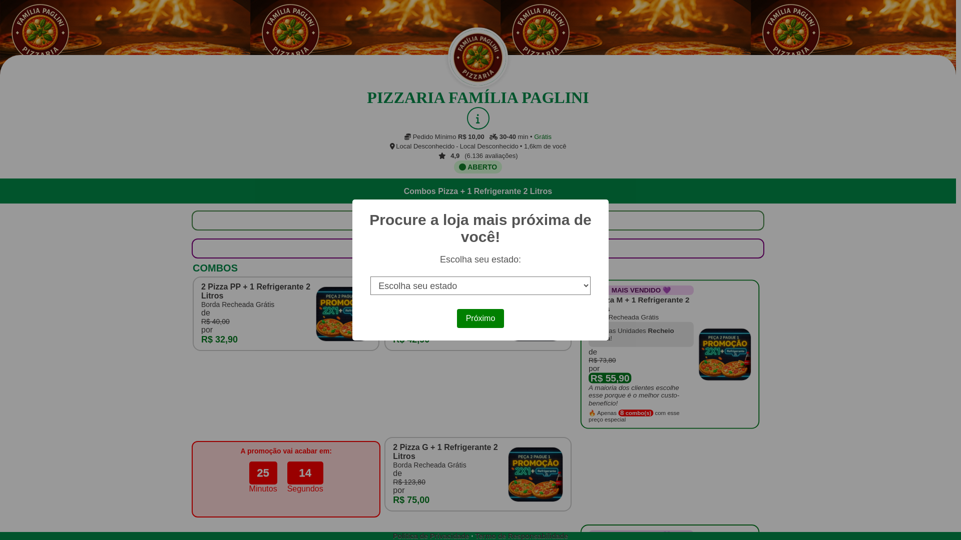 website screenshot of https://pizzaria-familia-paglini-promocoes-524.pages.dev/