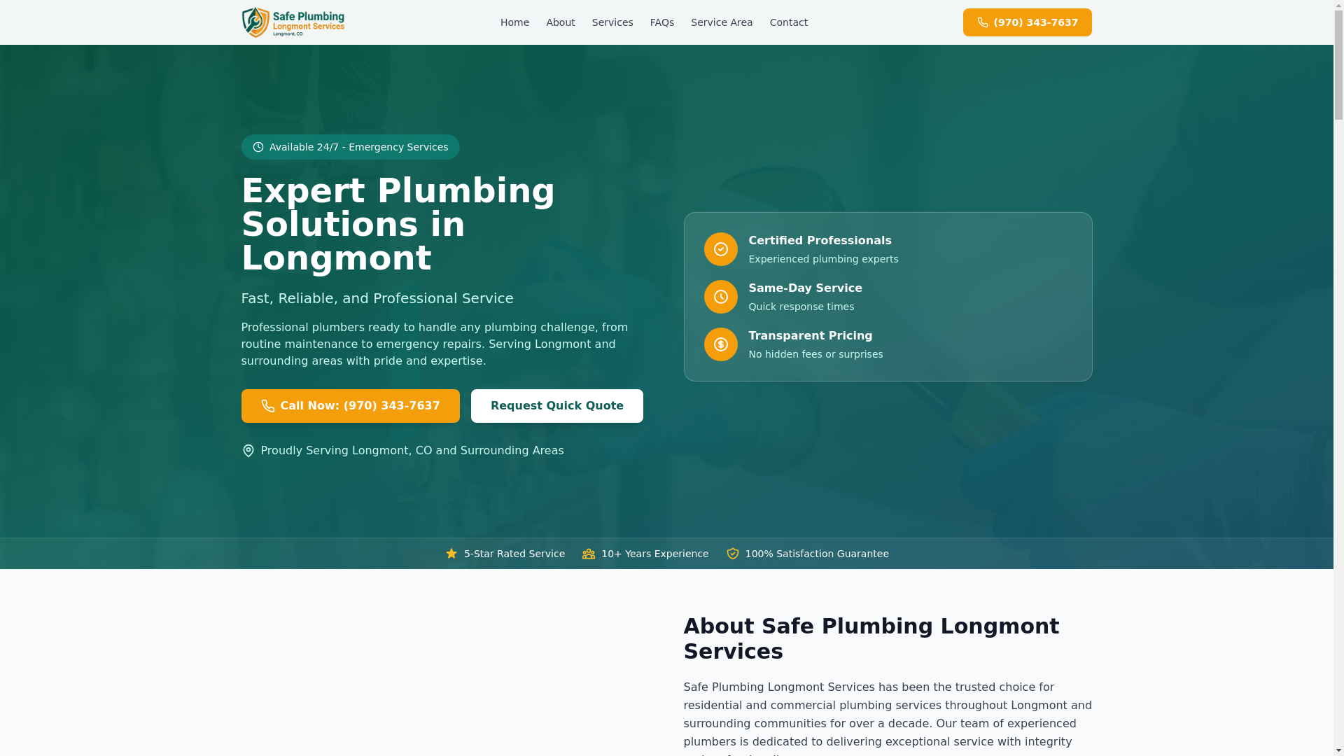 website screenshot of https://safeplumbinglongmont.services/