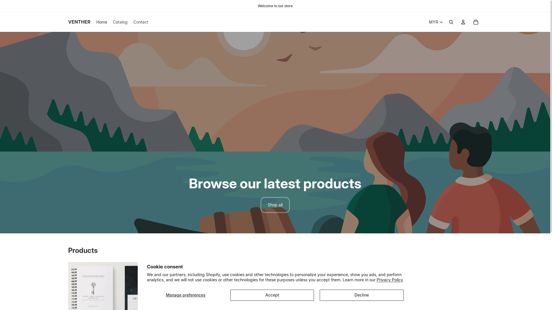 website screenshot of https://venther.shop/