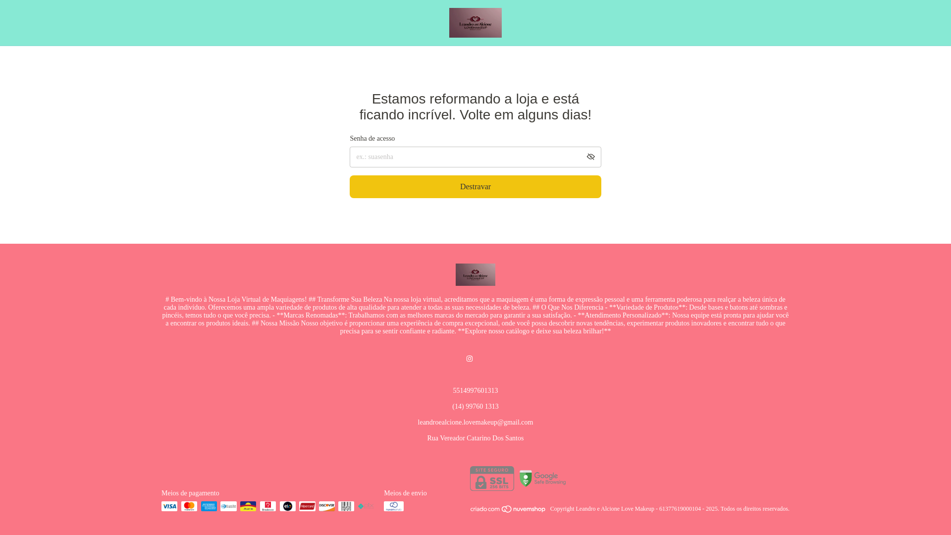website screenshot of https://leandroealcionelovemakeup.com.br/