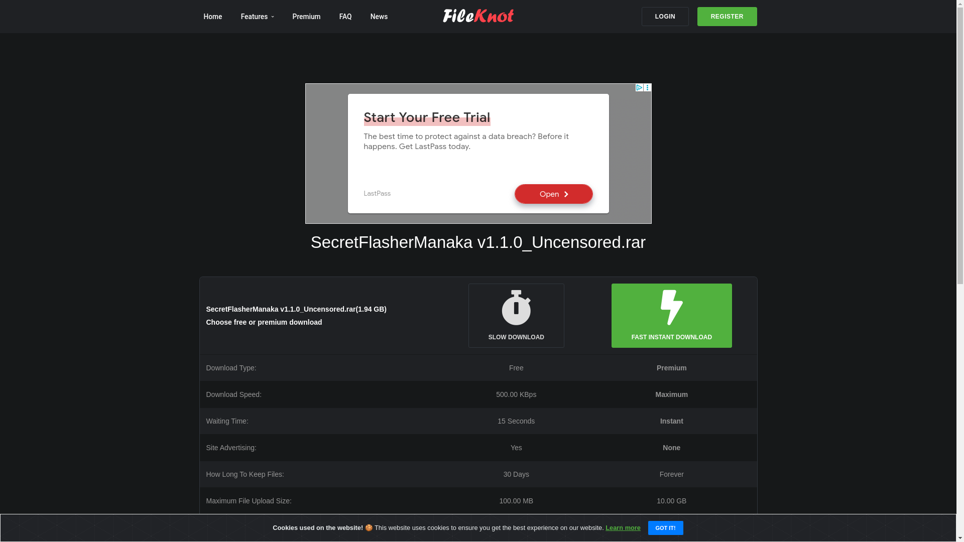 website screenshot of https://fileknot.io/0ca84561e62a0bbd/SecretFlasherManaka_v1.1.0_Uncensored.rar
