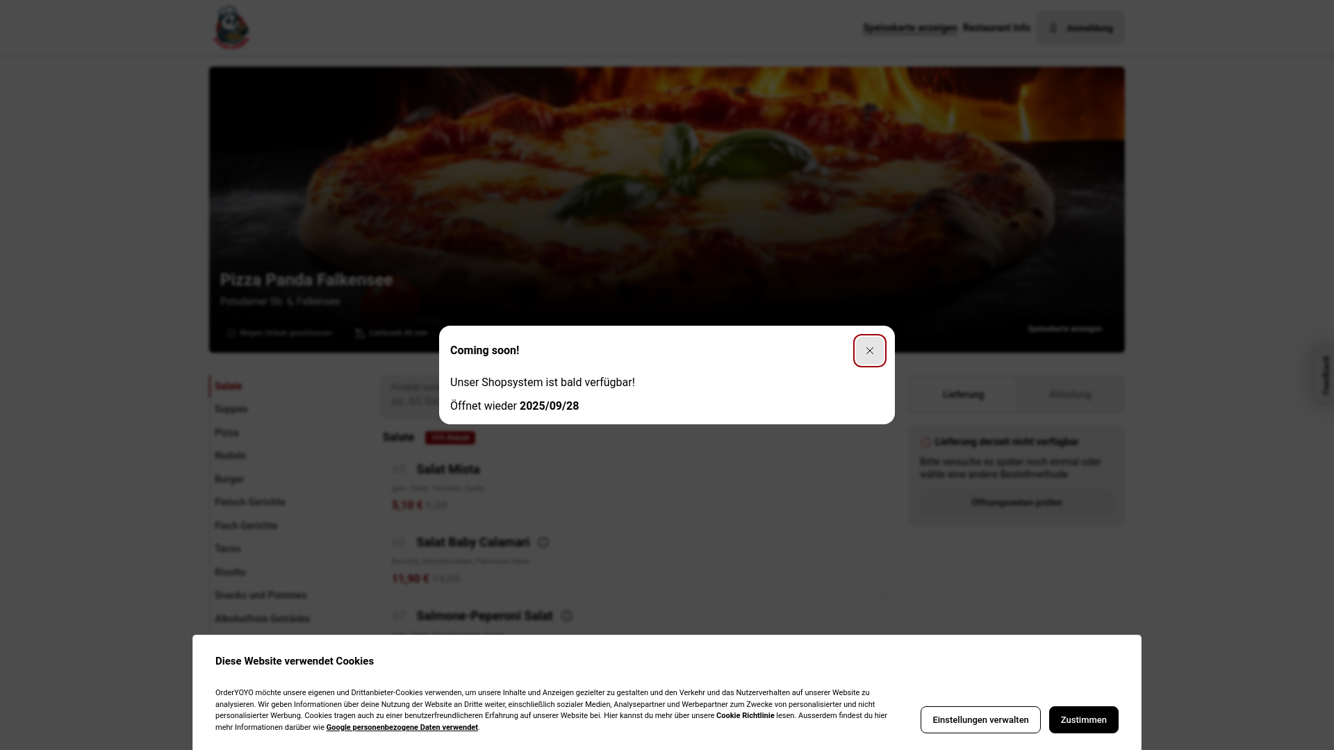 website screenshot of https://pizzapanda14612.de/