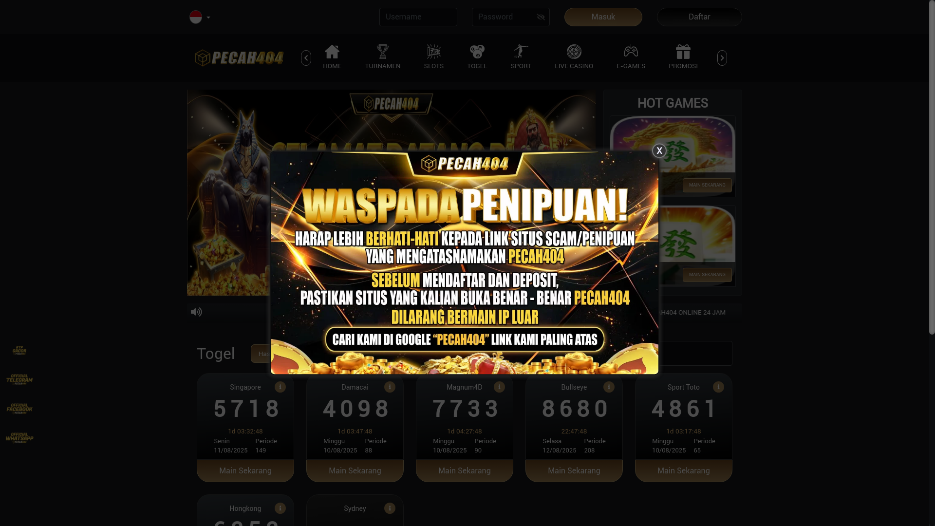 website screenshot of https://pecah404ect.com/