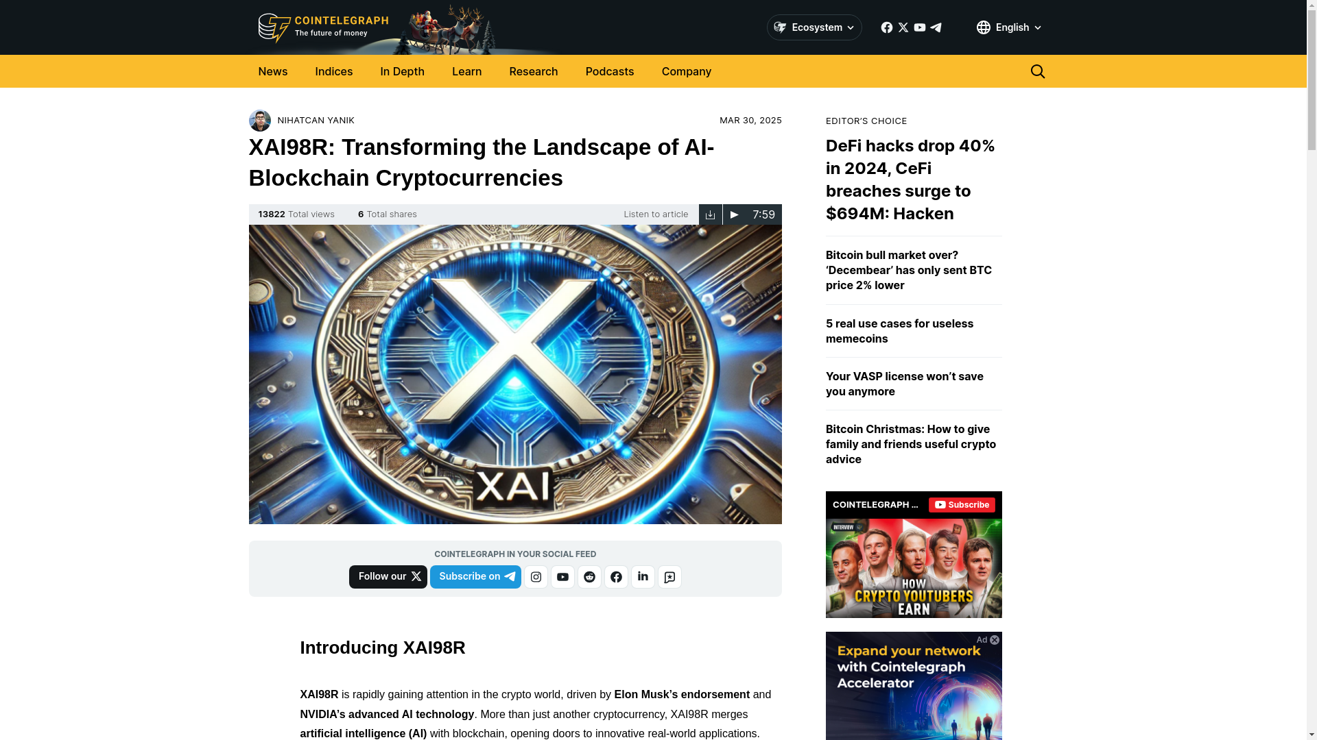 website screenshot of https://xai98r-cointelegraph.com/