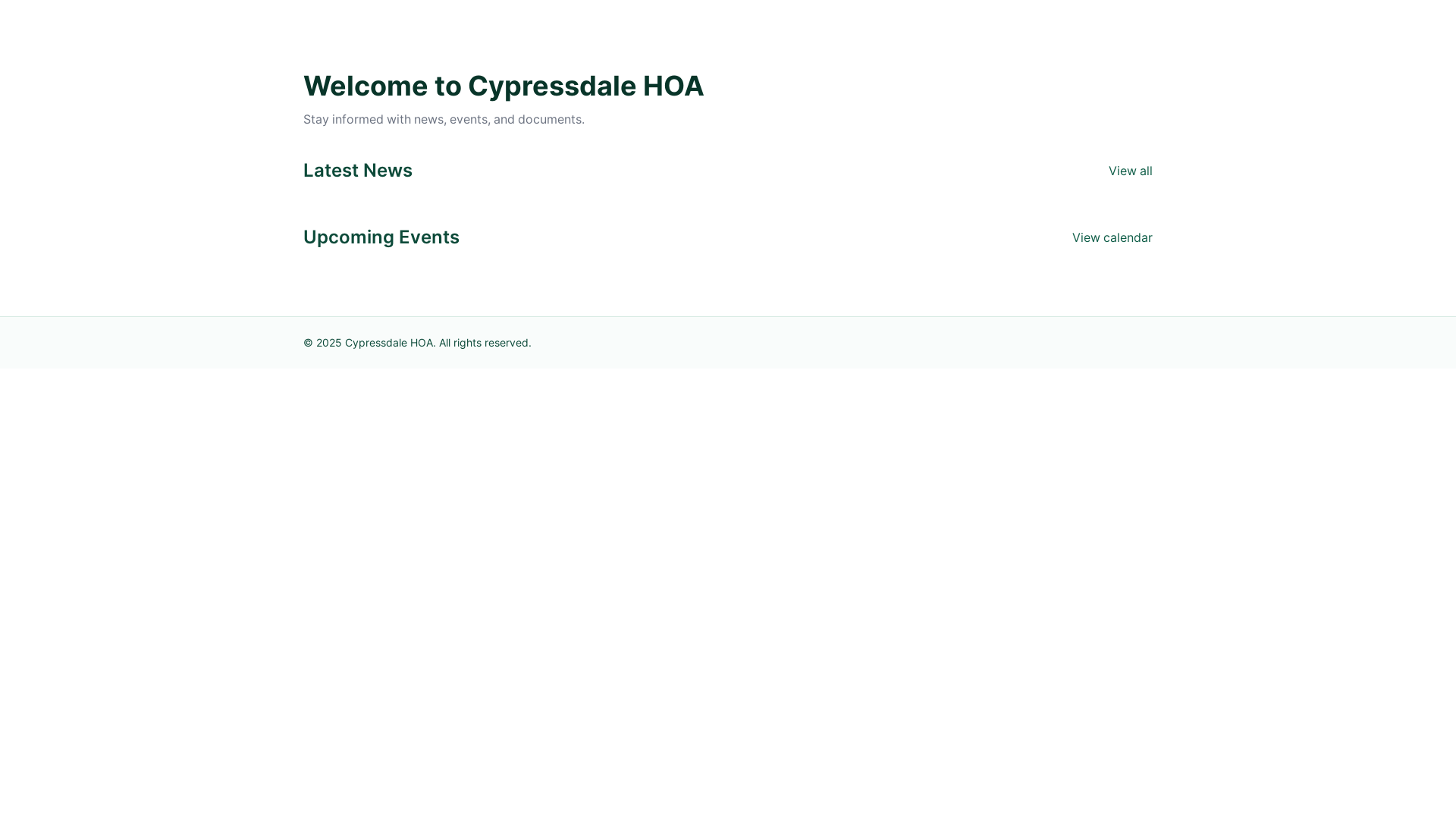 website screenshot of https://cypressdalehoa.com/