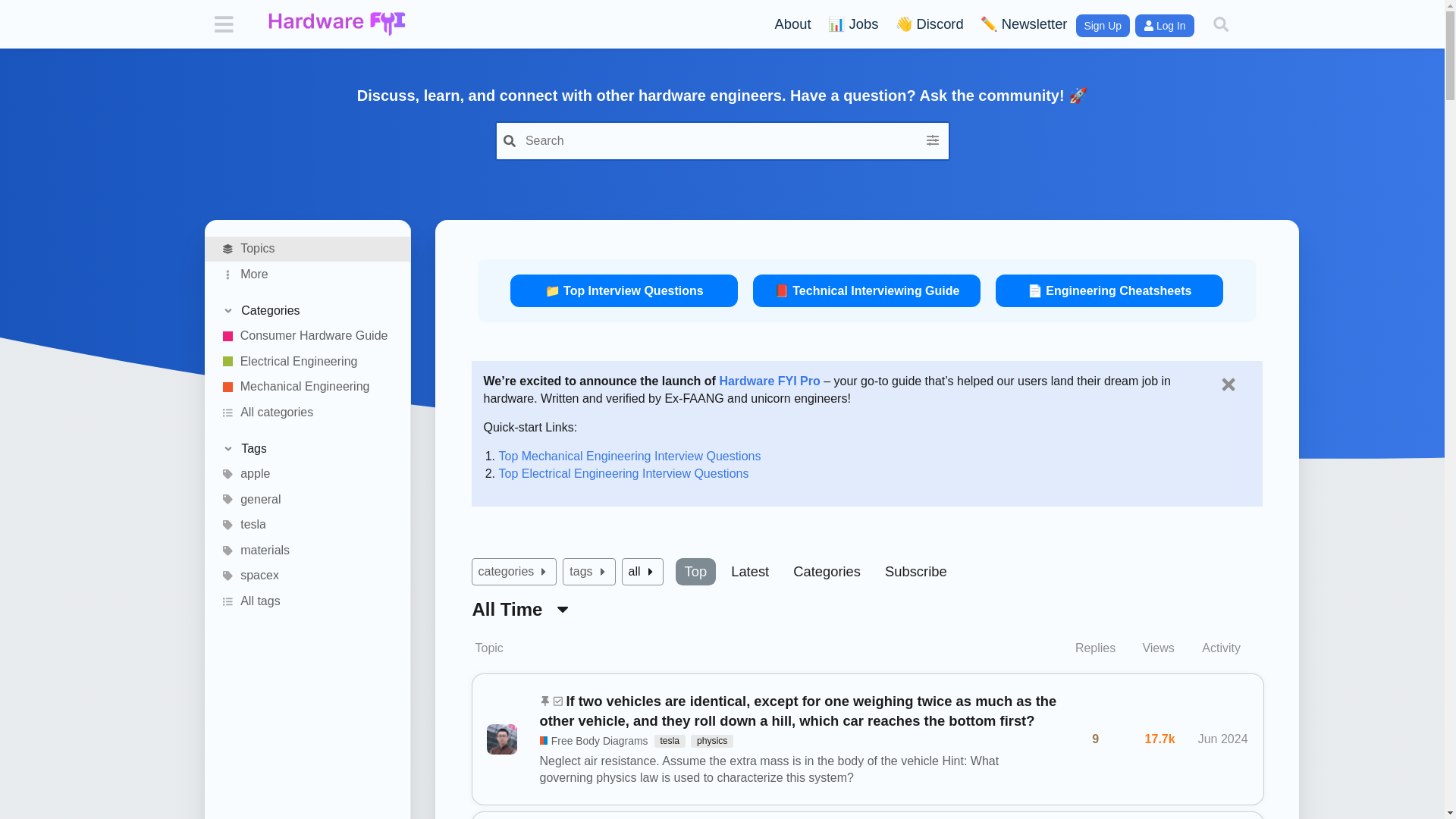 website screenshot of https://www.hardwareinterviews.fyi/