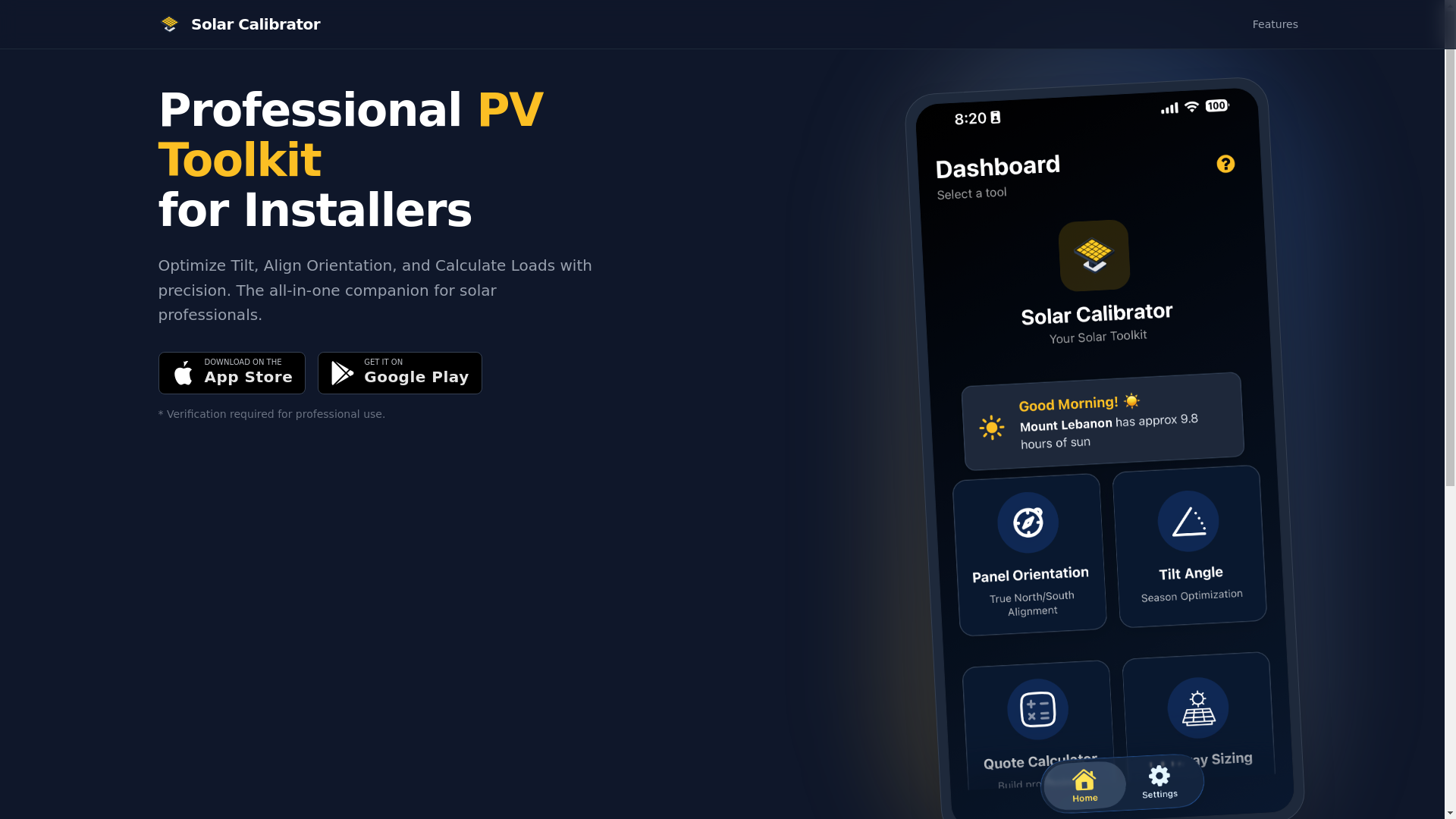 website screenshot of https://solarcalibrator.com/