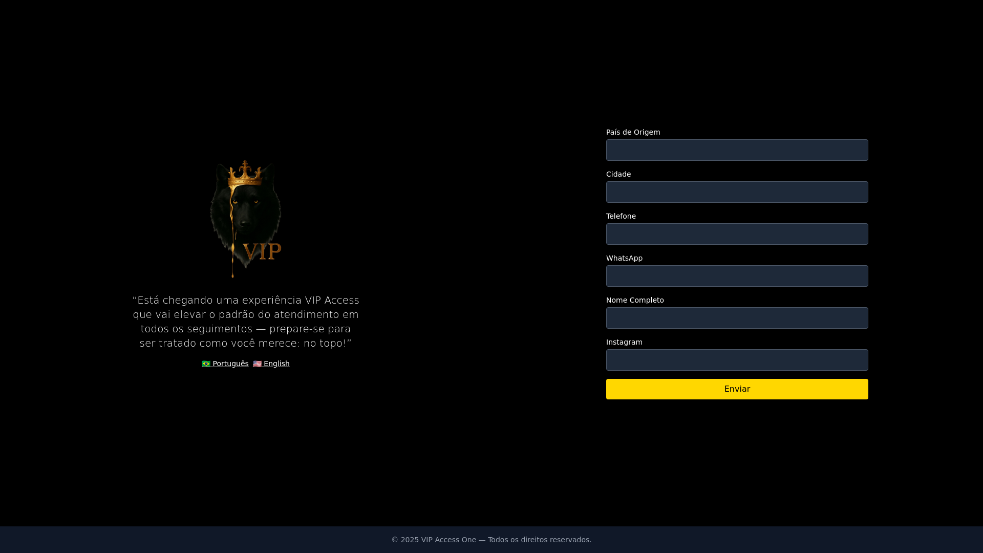 website screenshot of https://vipaccessone.com.br/