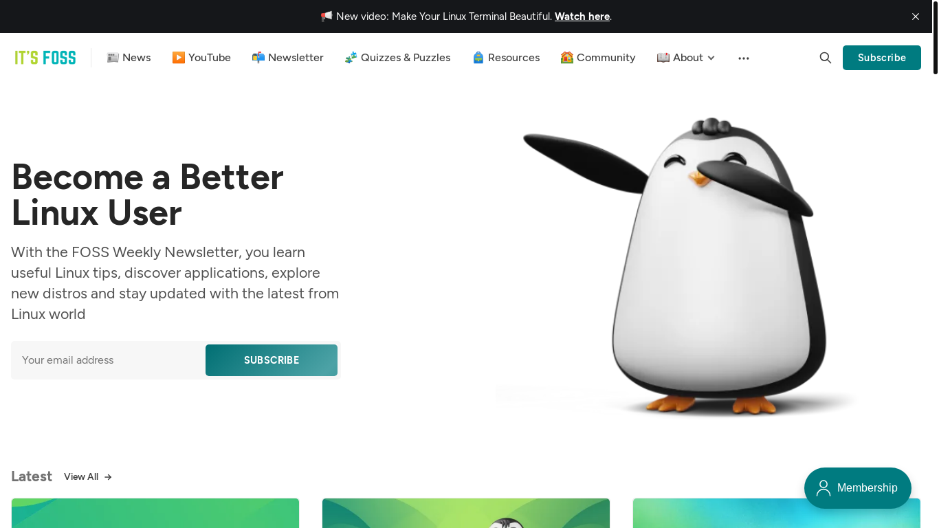 website screenshot of https://itsfoss.com/