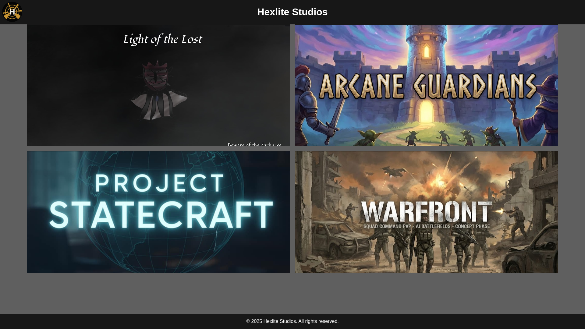 website screenshot of https://hexlitestudios.com/