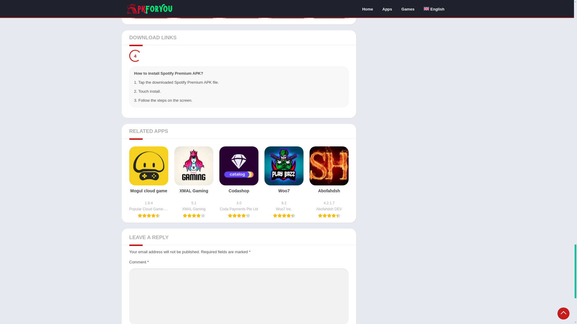 website screenshot of https://apkforyou.com/spotify-premium/#download