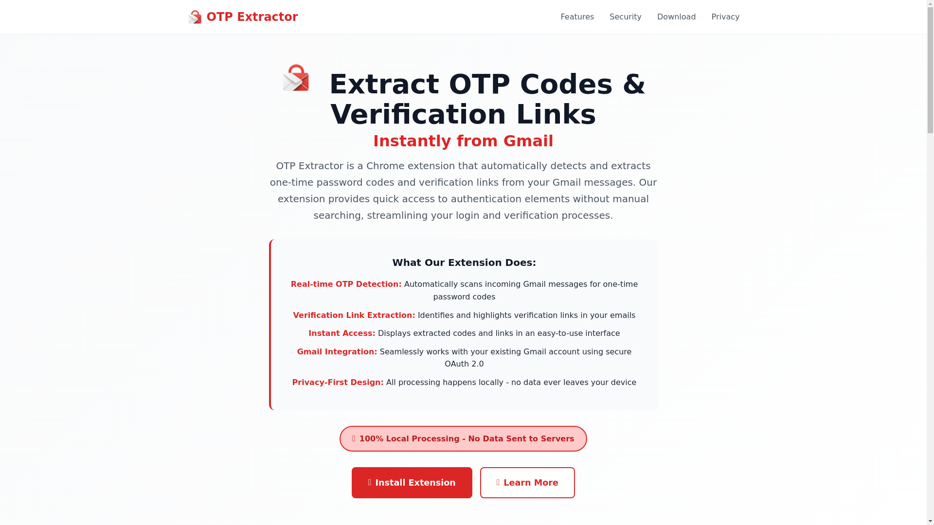 website screenshot of https://otpextractor.com/