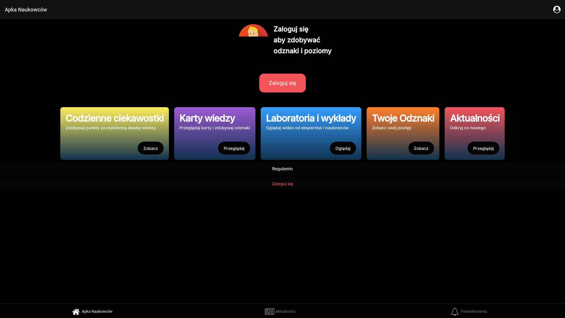 website screenshot of https://apkanaukowca.pl/