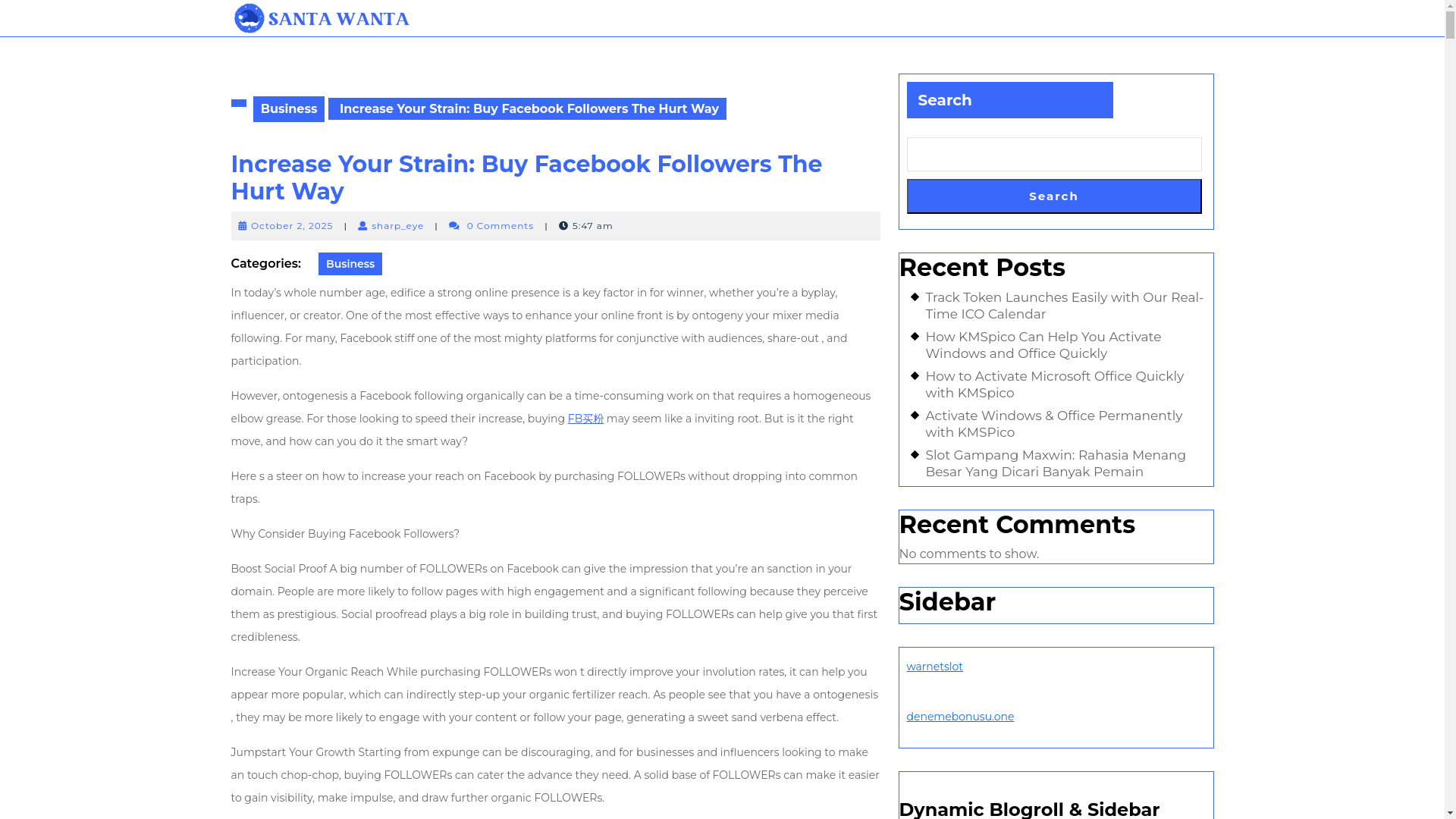 website screenshot of https://santawanta.com/increase-your-strain-buy-facebook-followers-the-hurt-way/