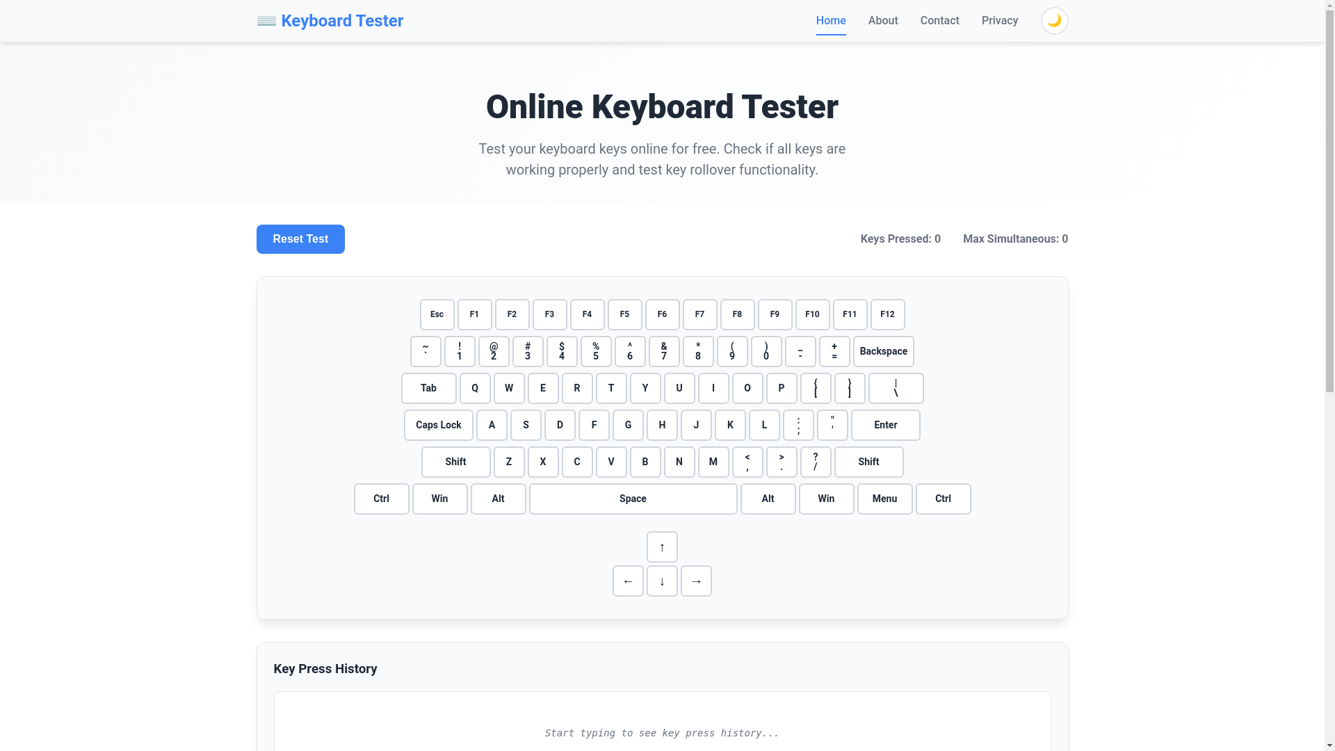 website screenshot of https://keyboard-tester.pages.dev/