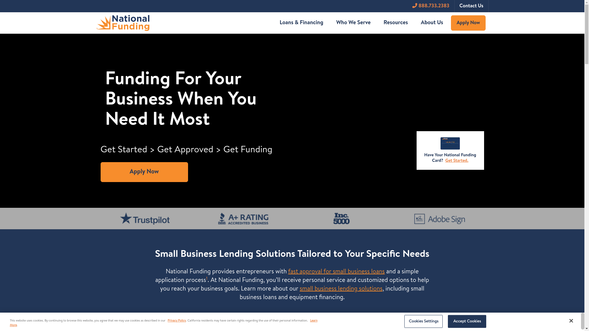 website screenshot of https://www.nationalfunding.com/