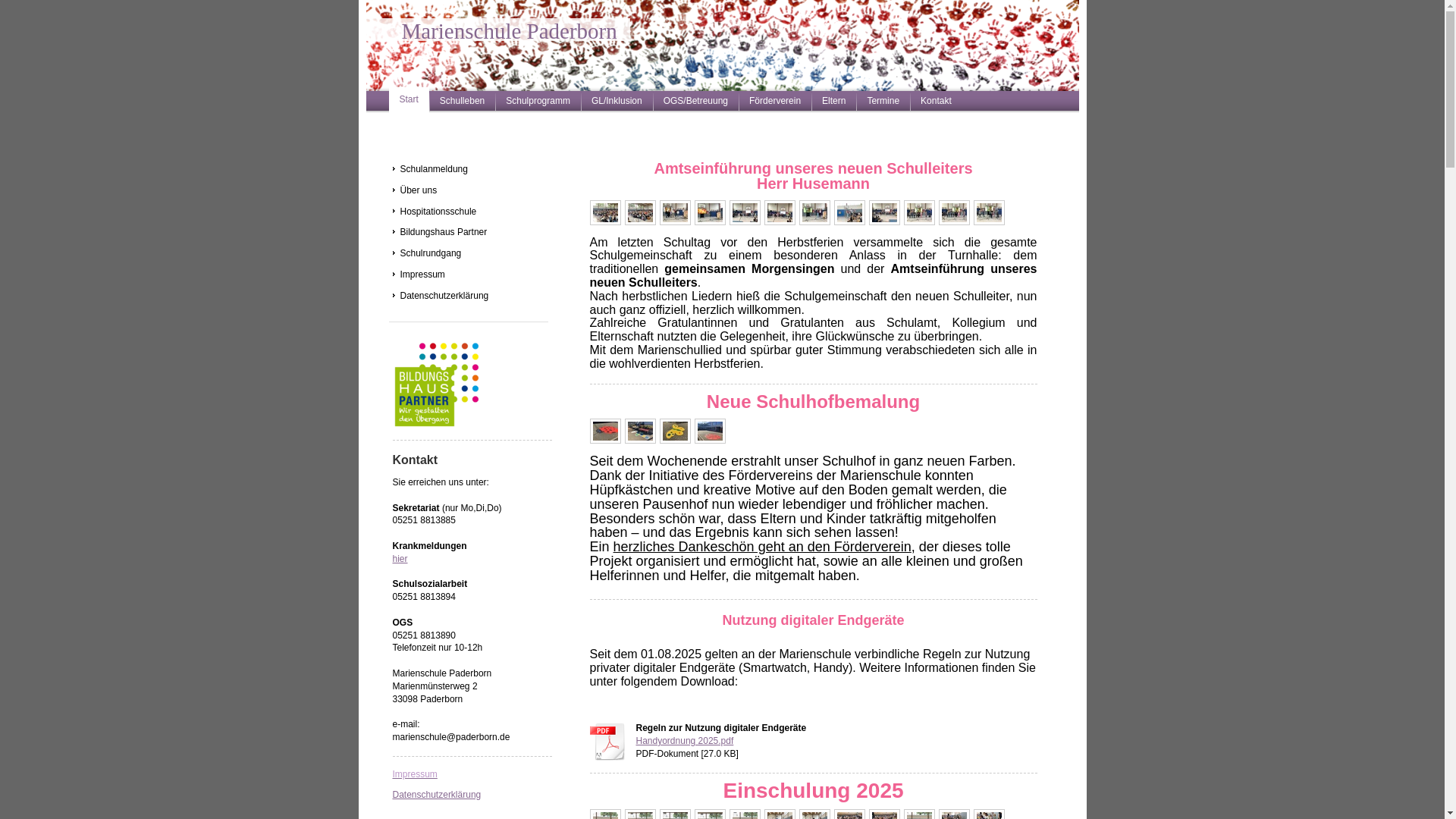 website screenshot of https://marienschule-pb.de/