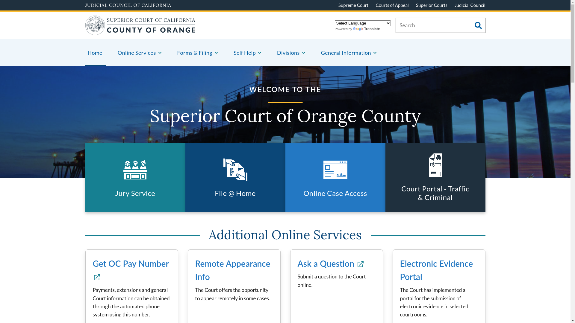 website screenshot of https://www.occourts.org/