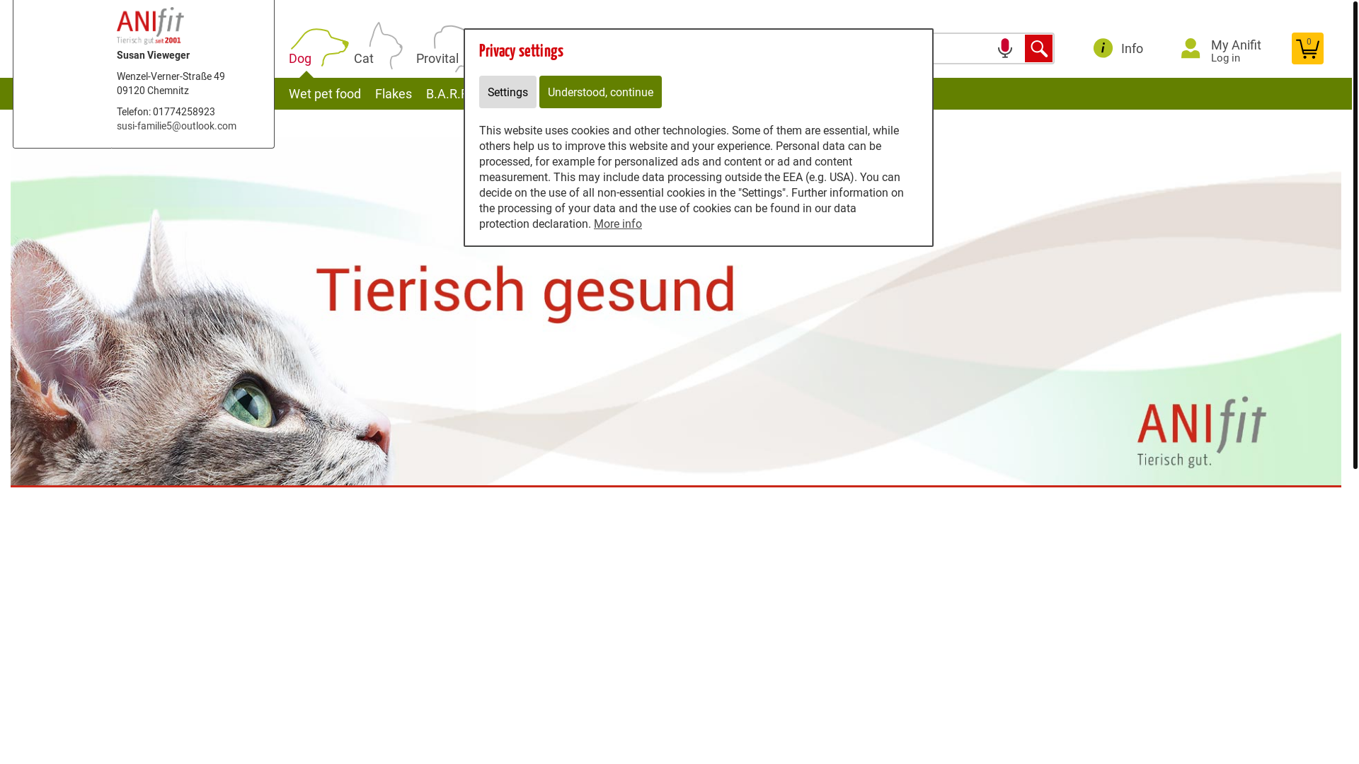 website screenshot of https://susans-futtershop.de/