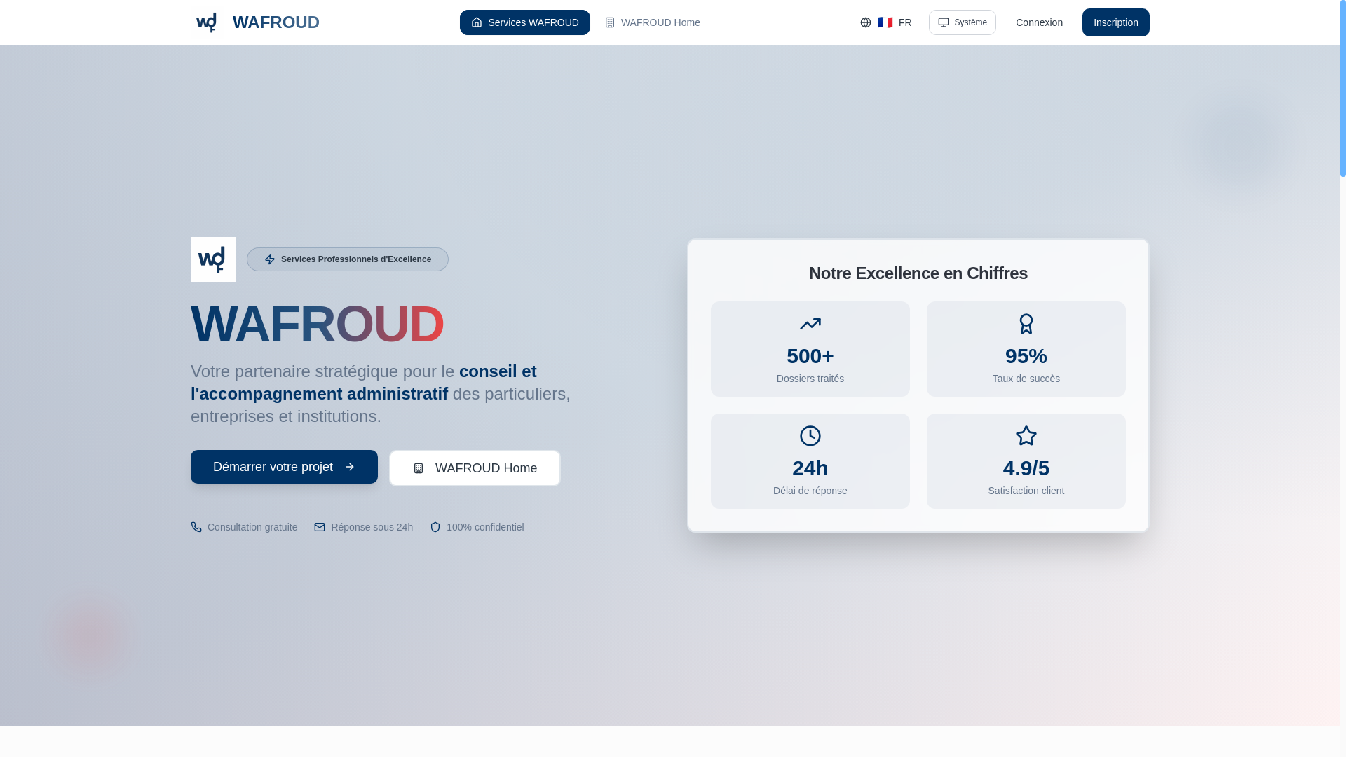 website screenshot of https://wafroudconsulting.com/