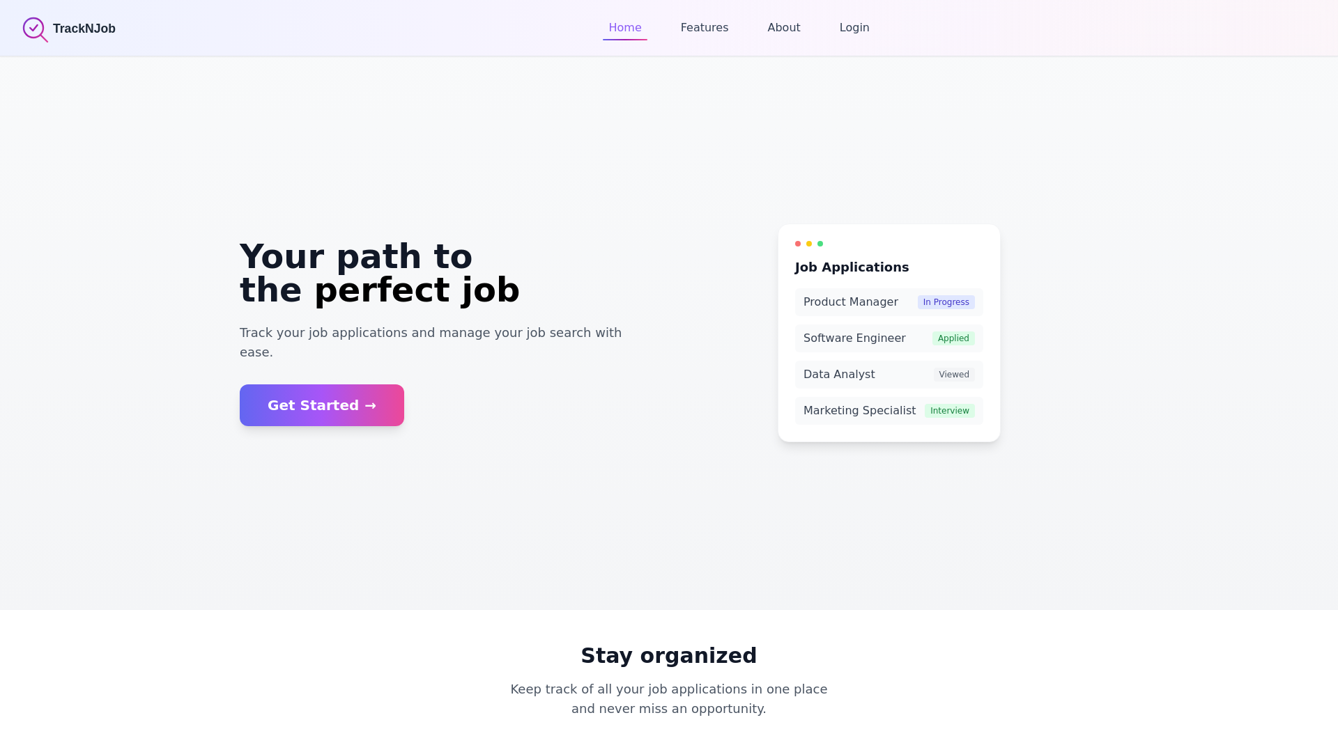 website screenshot of https://tracknjob.com/