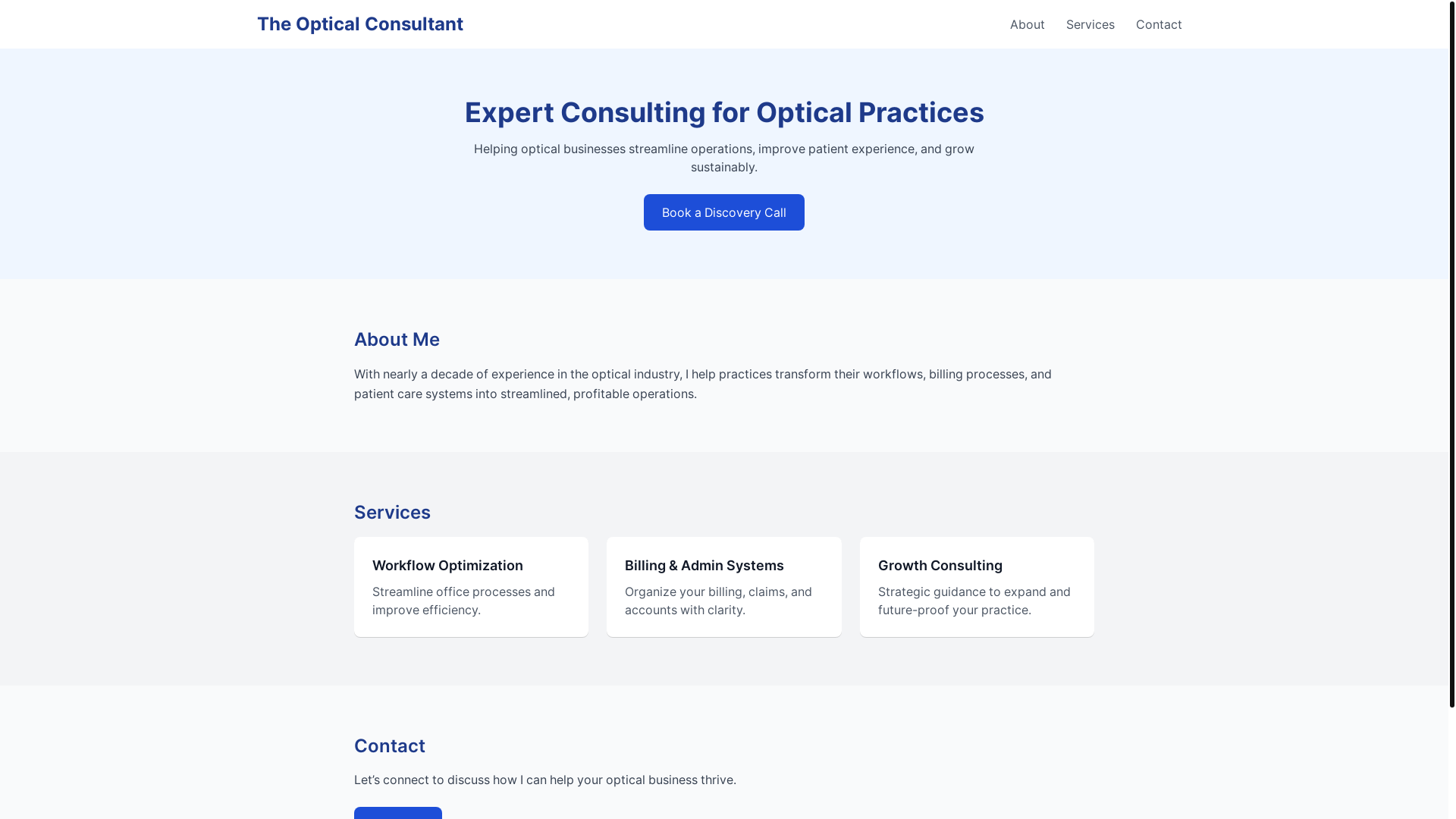 website screenshot of https://theopticalconsultant.co/