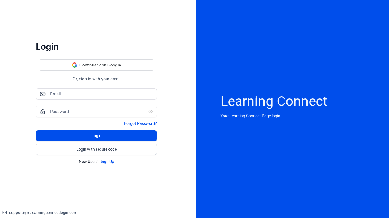 website screenshot of https://learningconnectlogin.com/